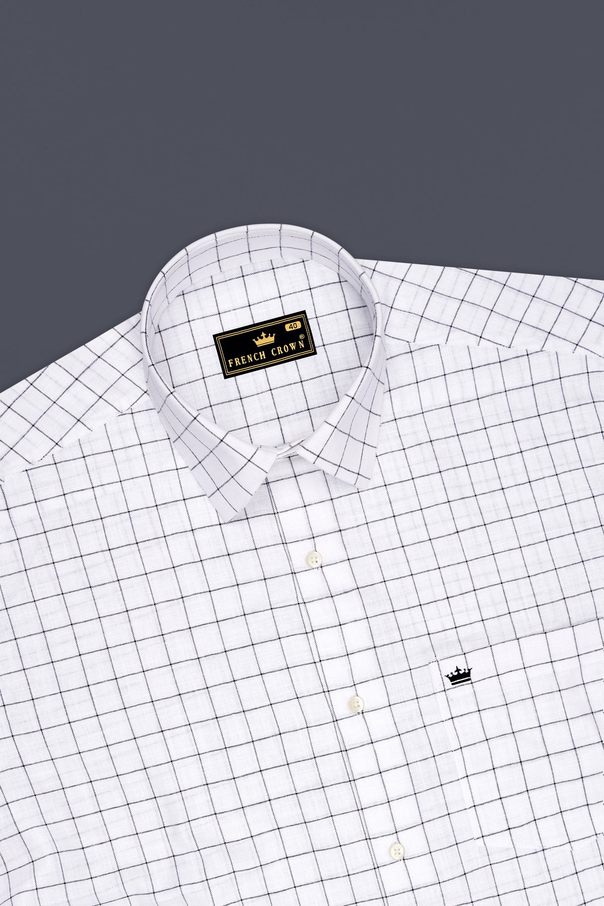 Ardent-Bright White And Jade Black Windowpane Luxurious Linen Dress Shirt