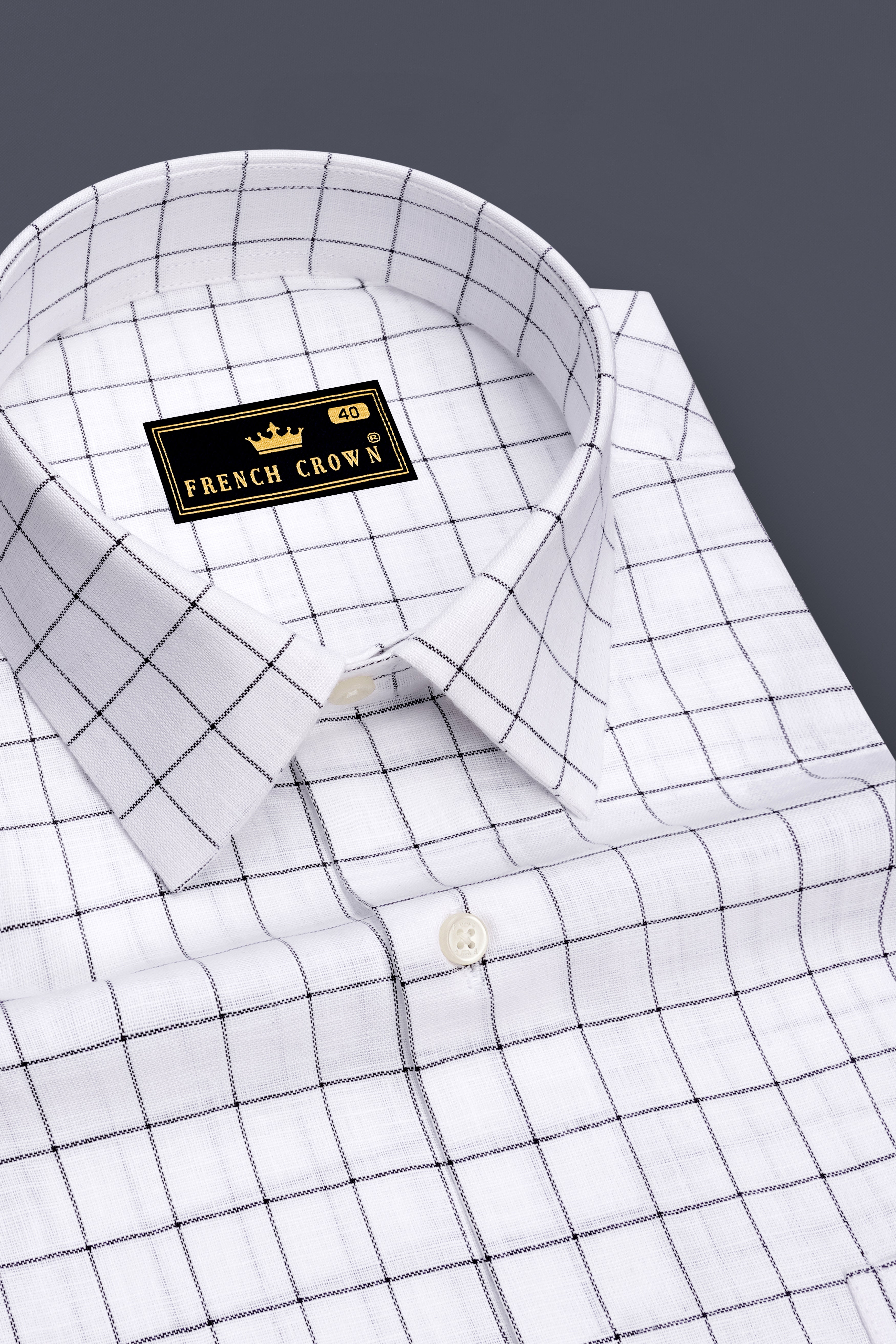 Ardent-Bright White And Jade Black Windowpane Luxurious Linen Dress Shirt