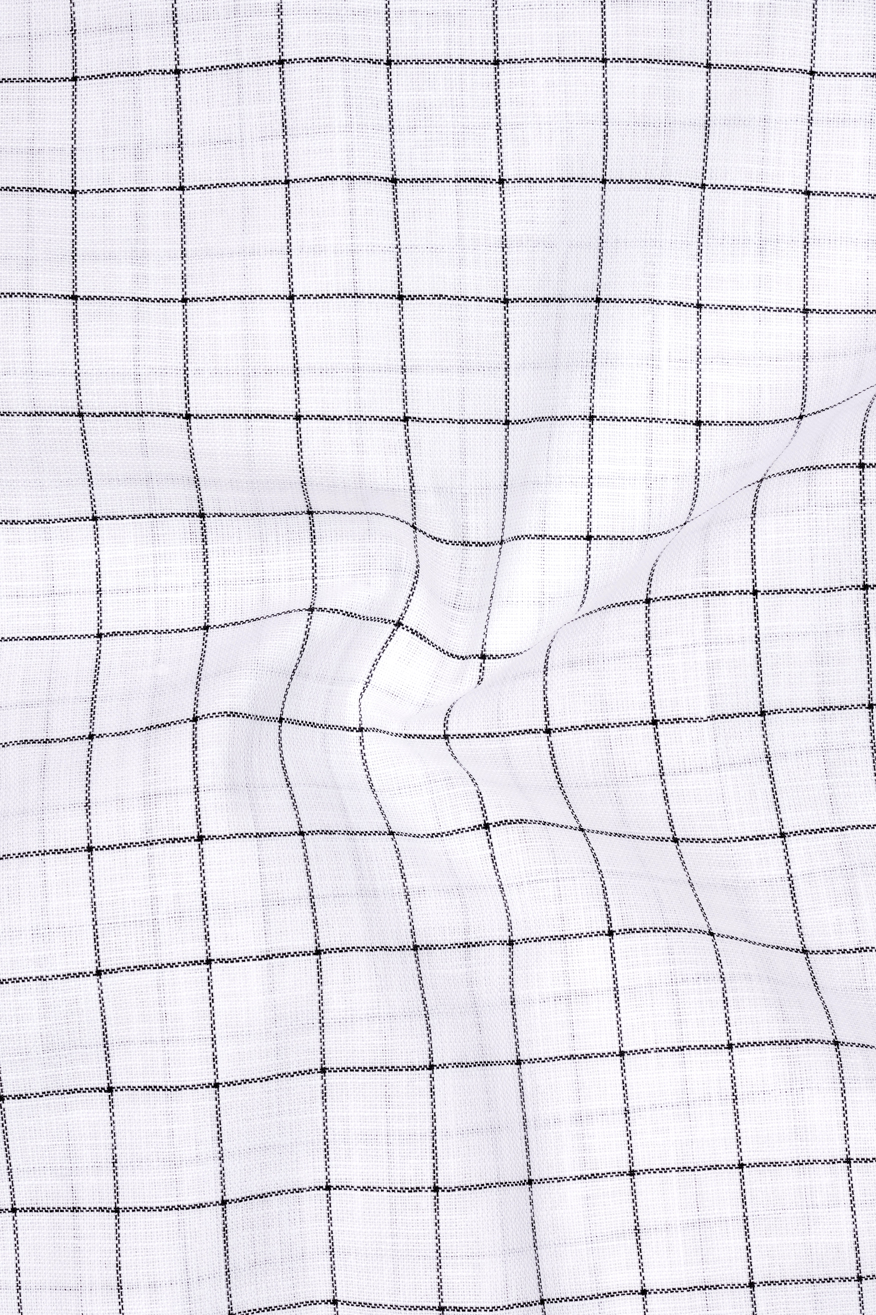 Ardent-Bright White And Jade Black Windowpane Luxurious Linen Dress Shirt