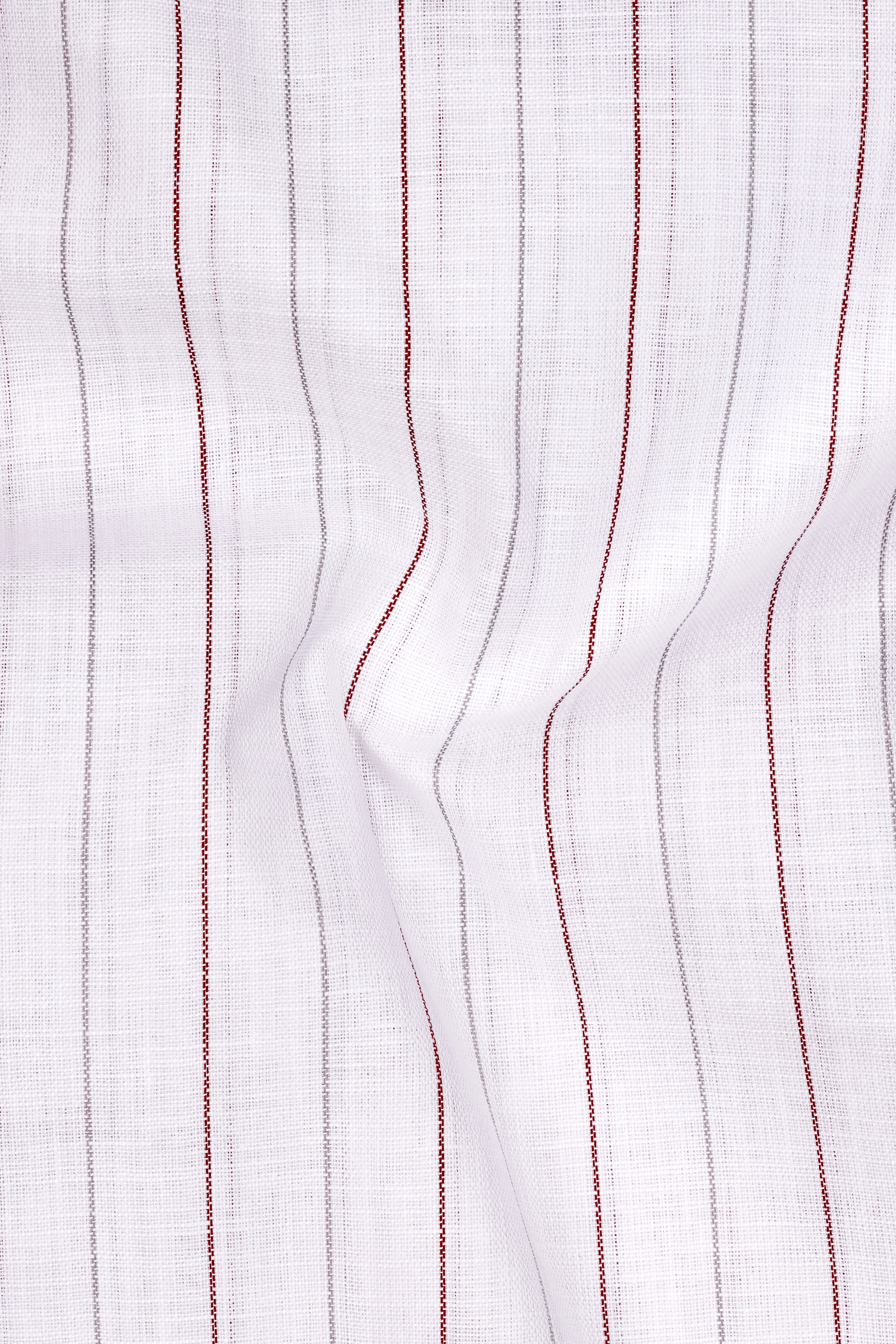 Regent-Bright White And Burnt Red Pin Striped Luxurious Linen Button Down Dress Shirt