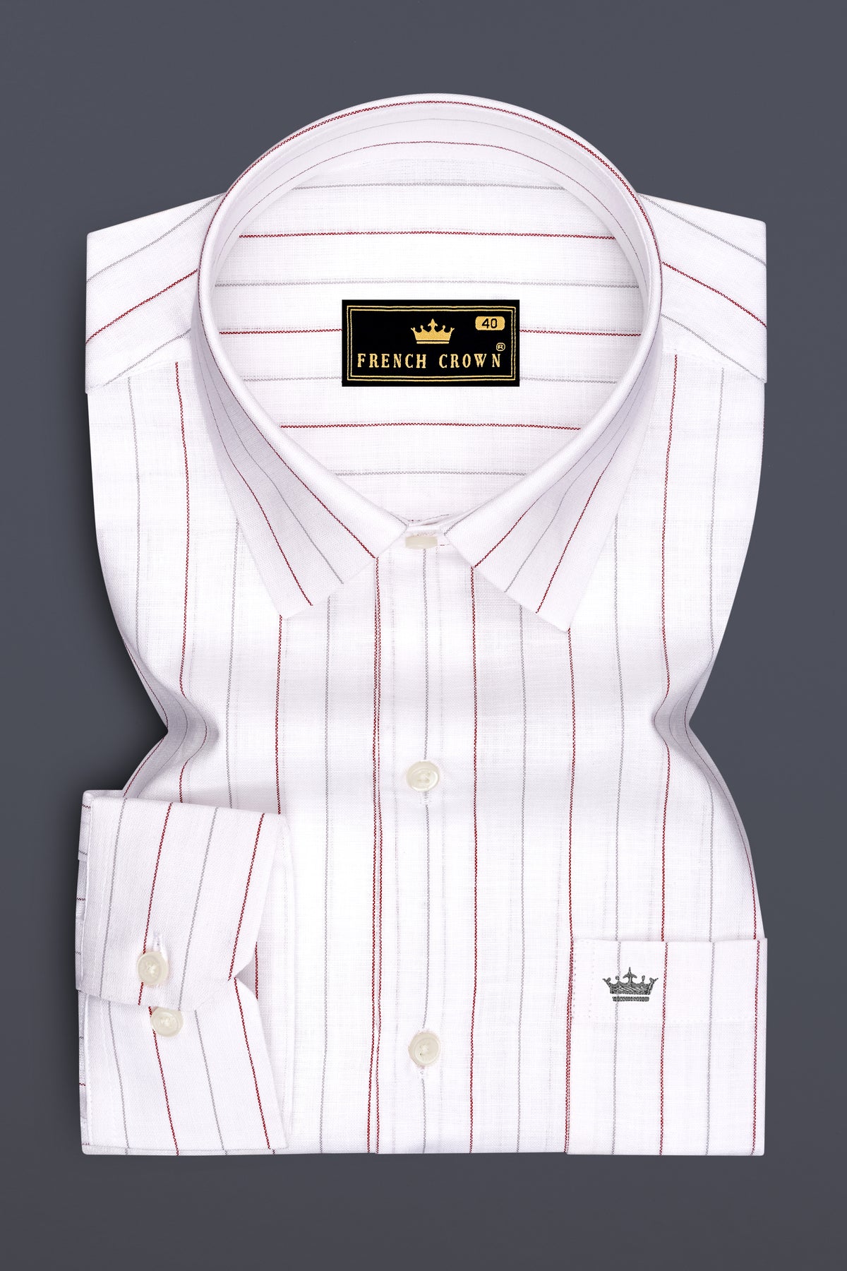 Regent-Bright White And Burnt Red Pin Striped Luxurious Linen Dress Shirt