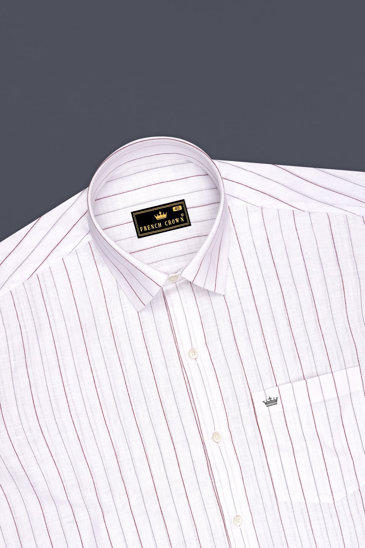 Regent-Bright White And Burnt Red Pin Striped Luxurious Linen Dress Shirt