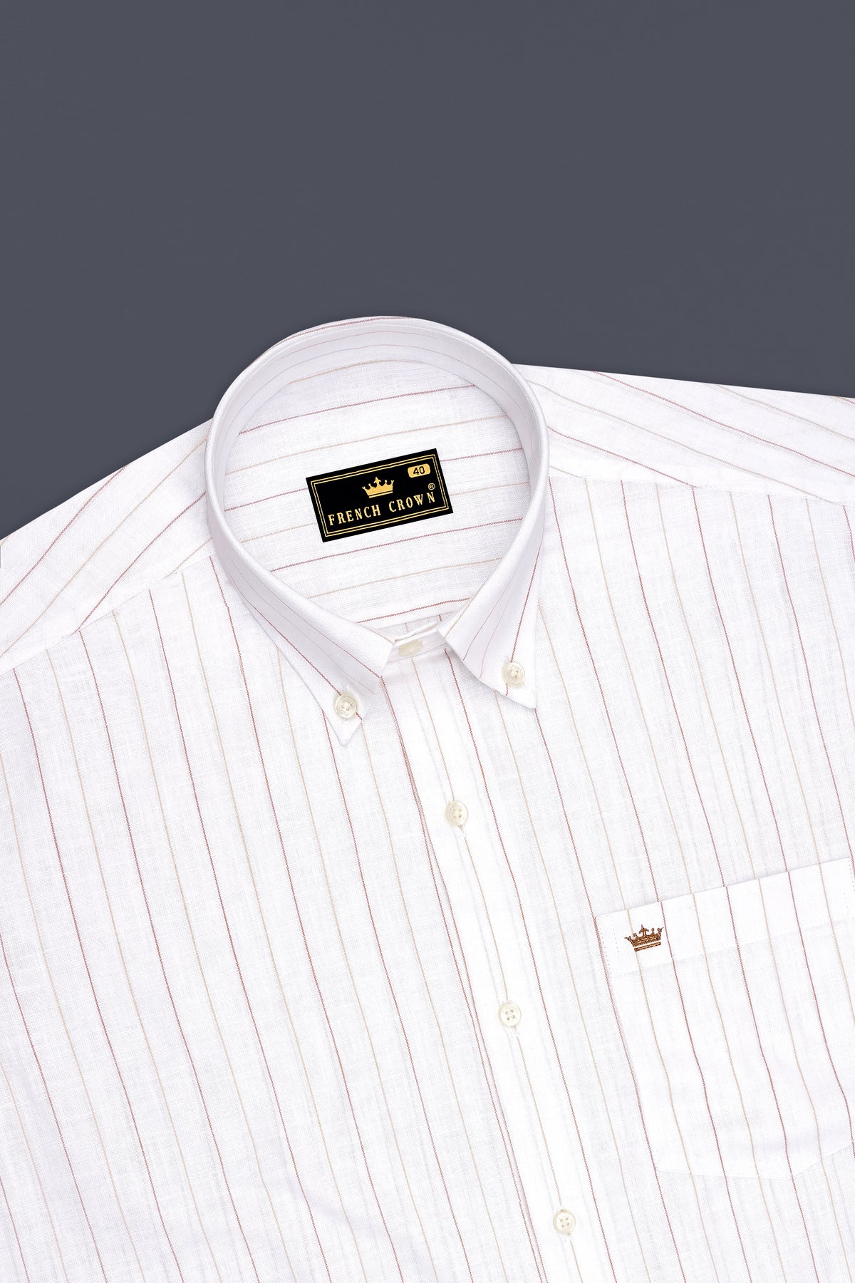 Solenne-Bright White And Auburn Orange Pin Striped Luxurious Linen Button Down Dress Shirt
