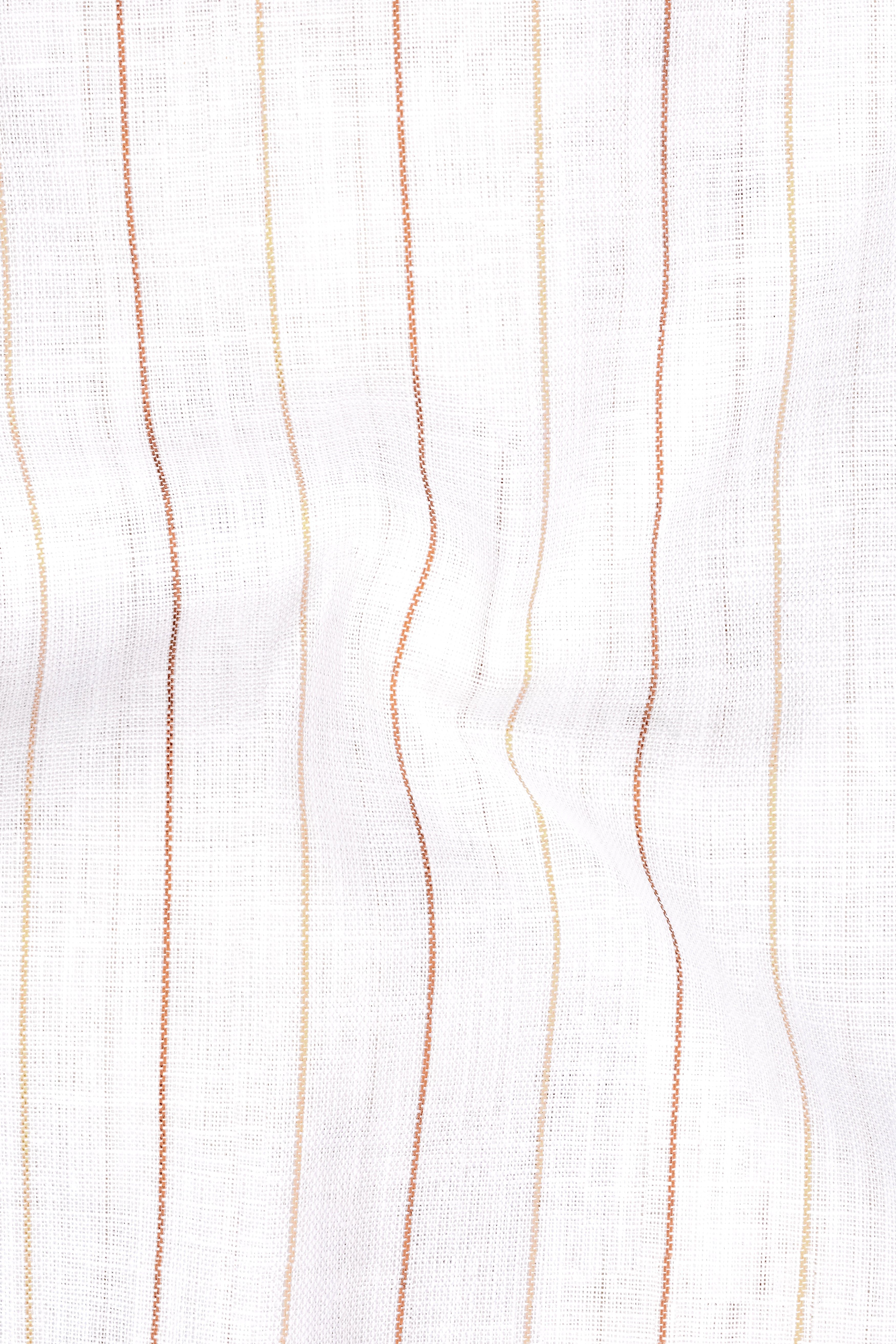Solenne-Bright White And Auburn Orange Pin Striped Luxurious Linen Dress Shirt