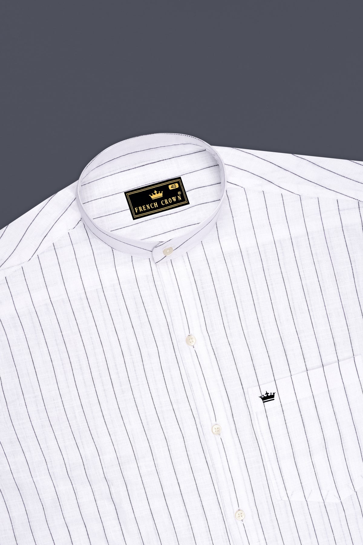 Elysian-Bright White And Jade Black Pin Striped Luxurious Linen Mandarin Casual Shirt