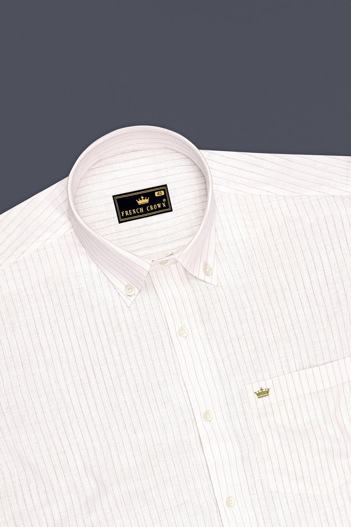 Siena-Bright White And Quicksand Brown Pin Striped Luxurious Linen Button Down Dress Shirt
