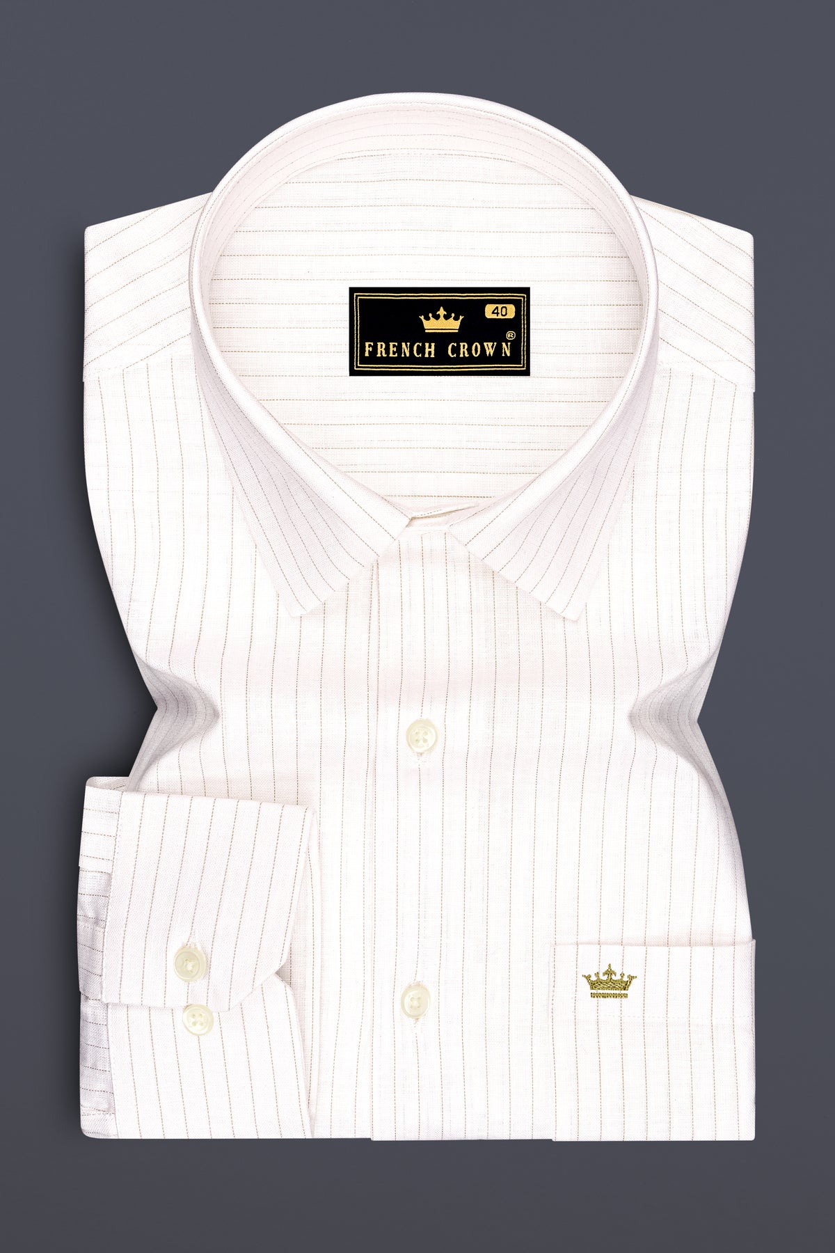 Siena-Bright White And Quicksand Brown Pin Striped Luxurious Linen Dress Shirt
