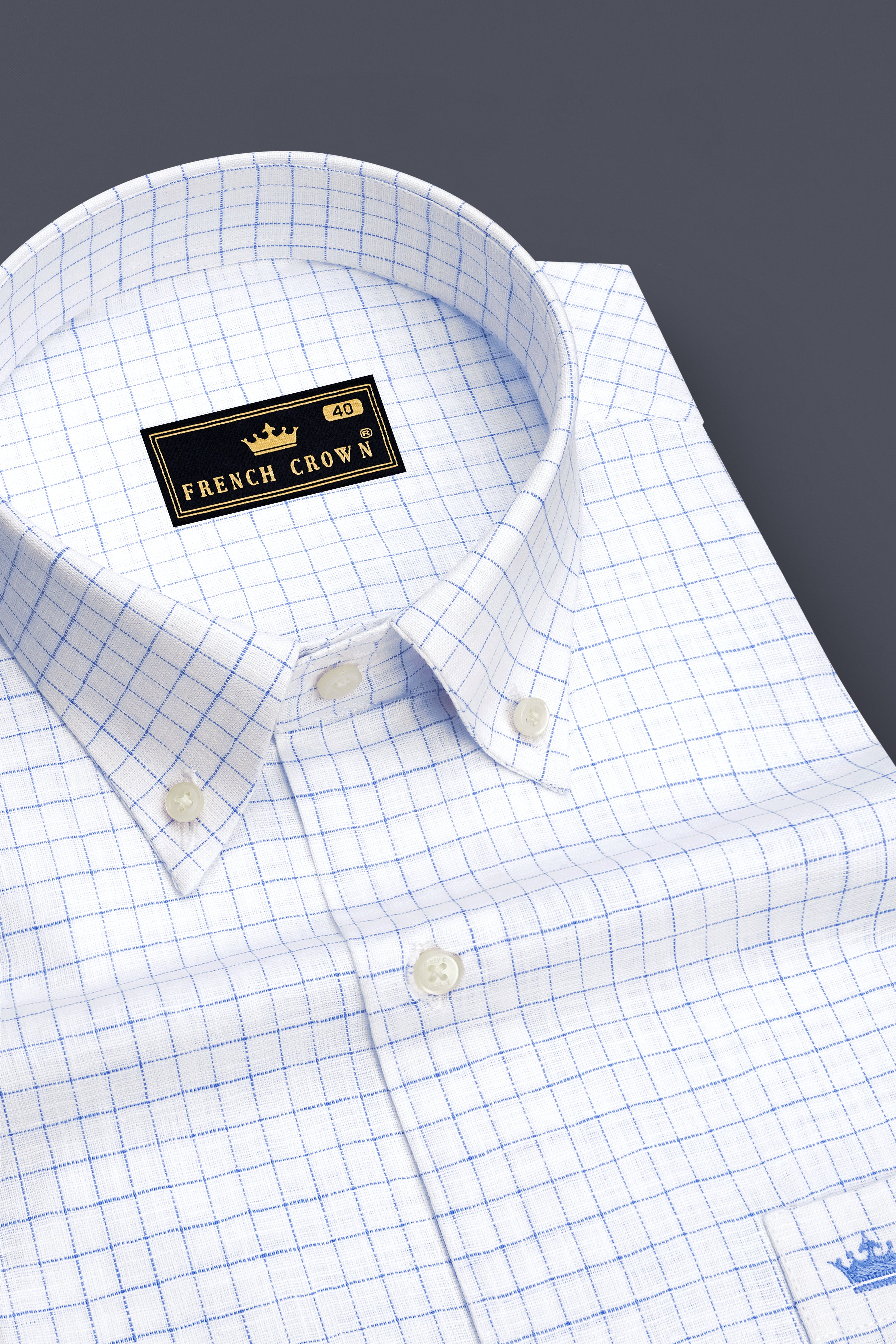 Breeze-Bright White And Tufts Blue Windowpane Luxurious Linen Button Down Dress Shirt