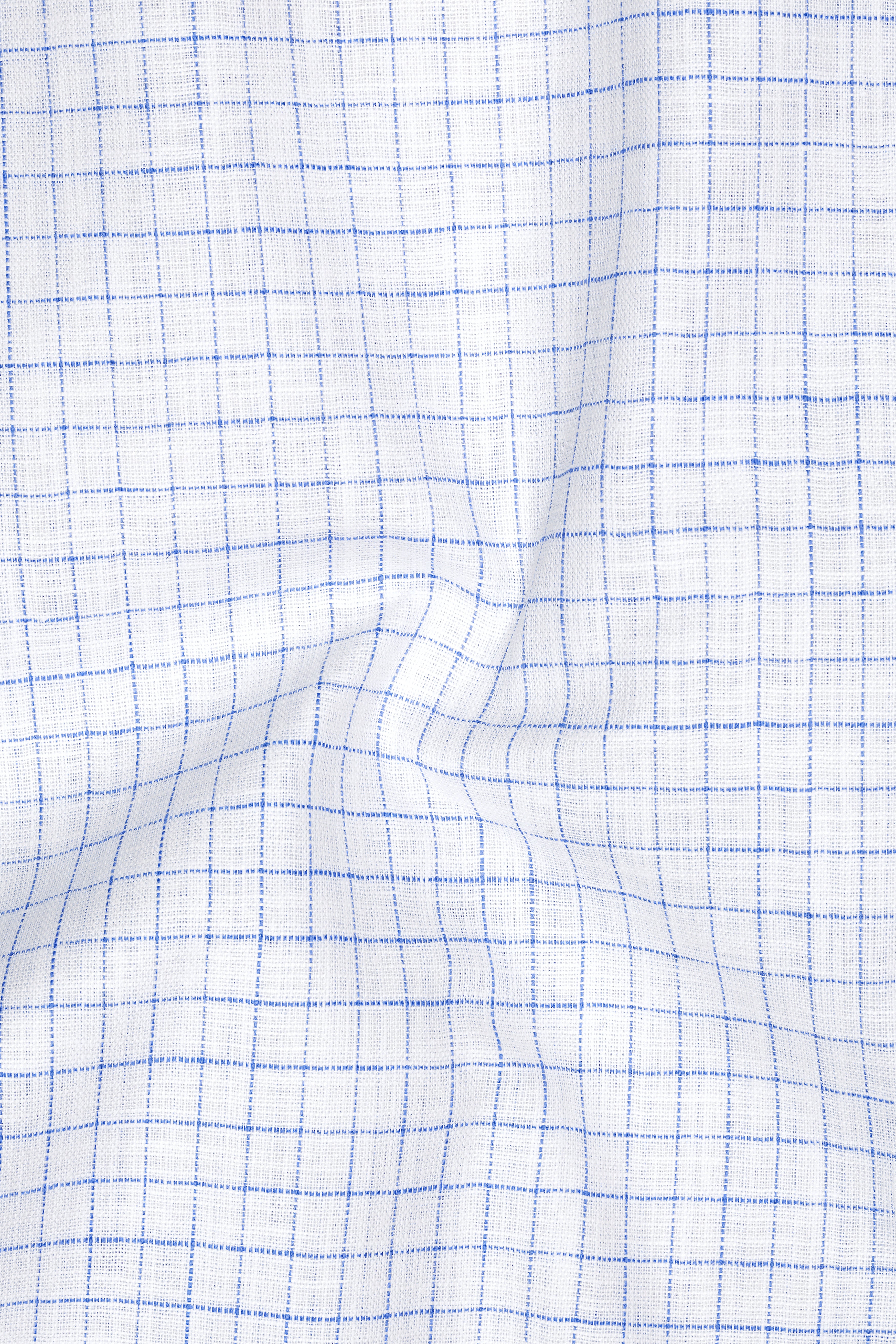 Breeze-Bright White And Tufts Blue Windowpane Luxurious Linen Button Down Dress Shirt
