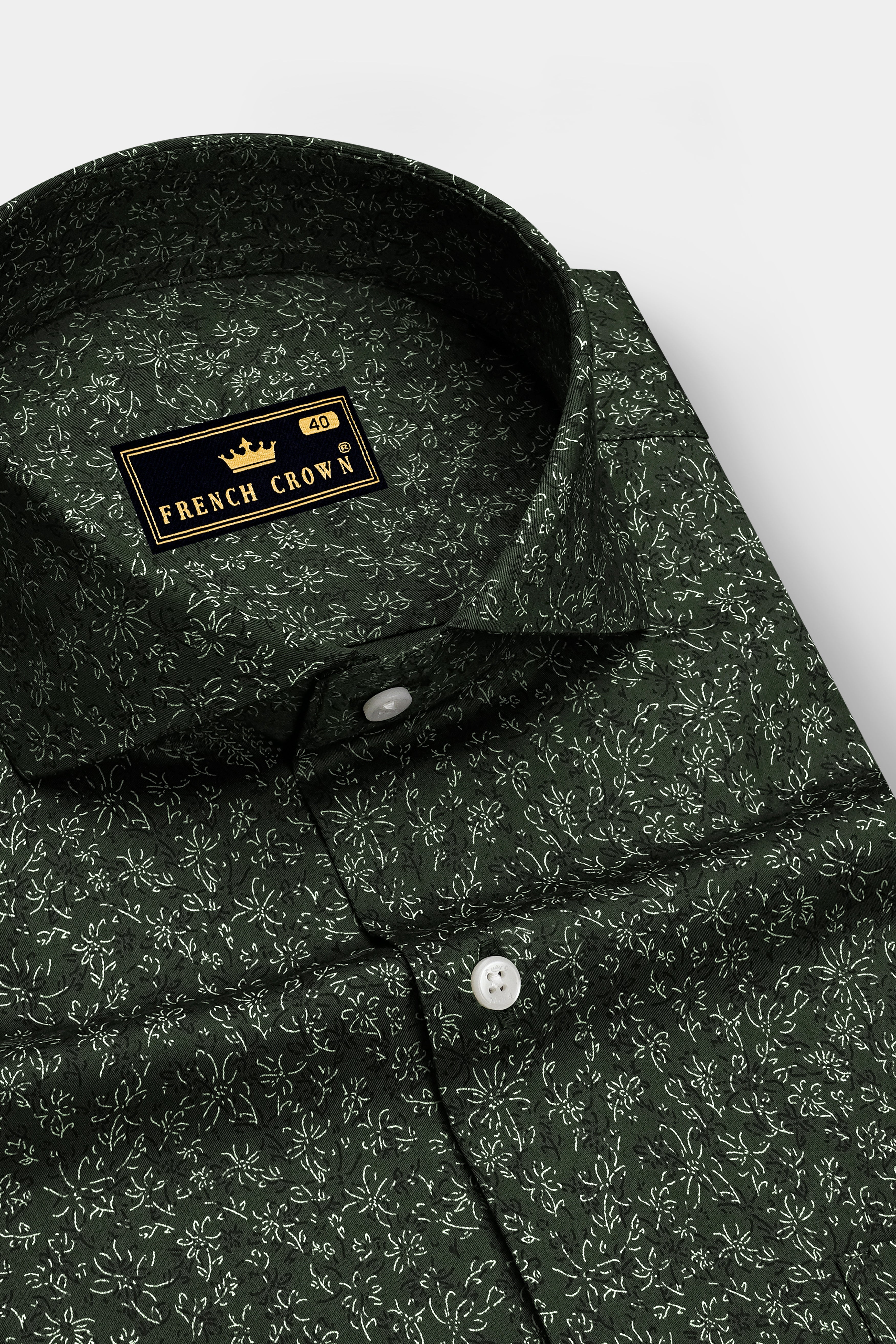 Viridian-Heavy Green Floral Vine Printed Subtle Sheen Soft Premium Cotton Cut Away Dress Shirt