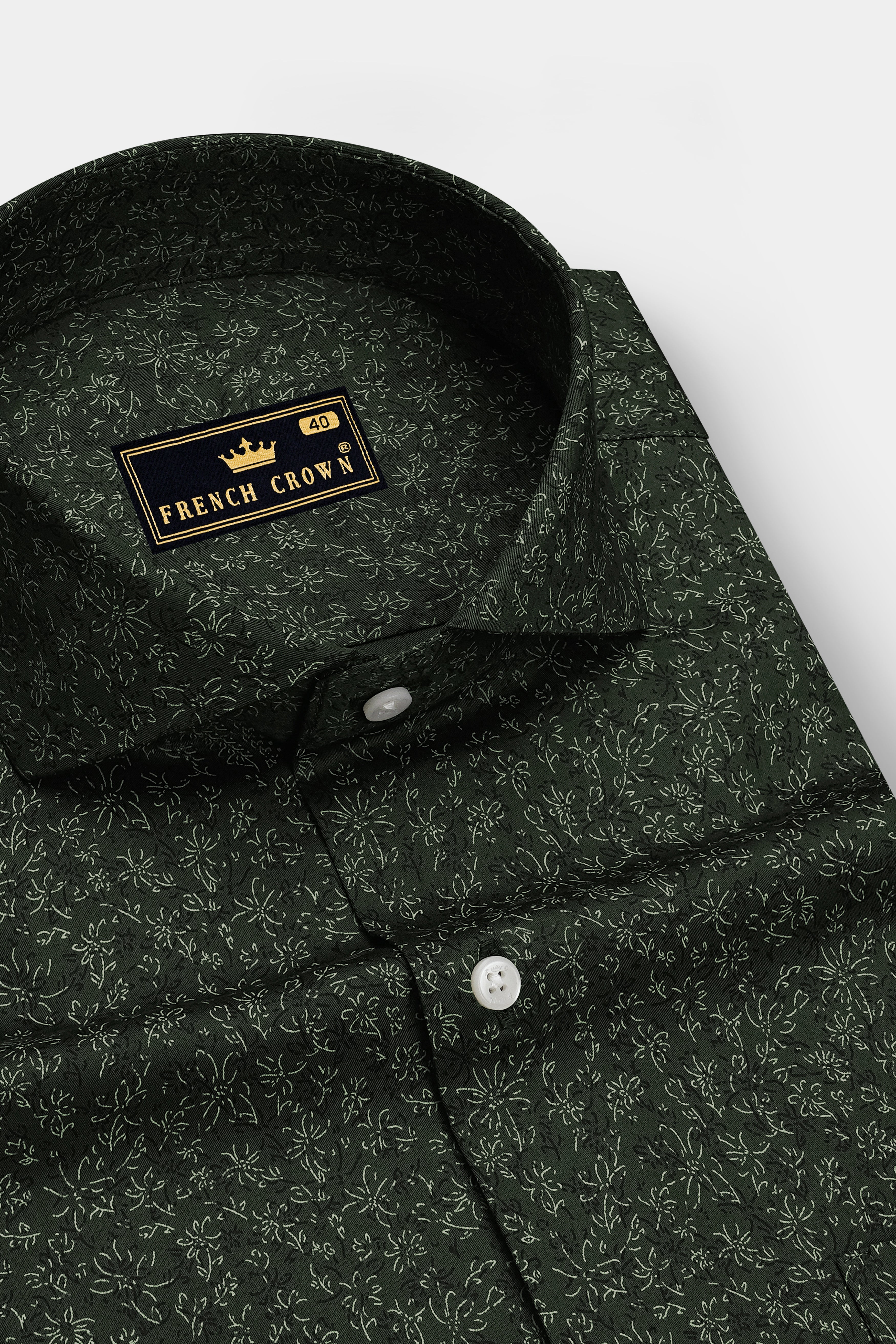 Viridian-Heavy Green Floral Vine Printed Subtle Sheen Soft Premium Cotton Cut Away Dress Shirt