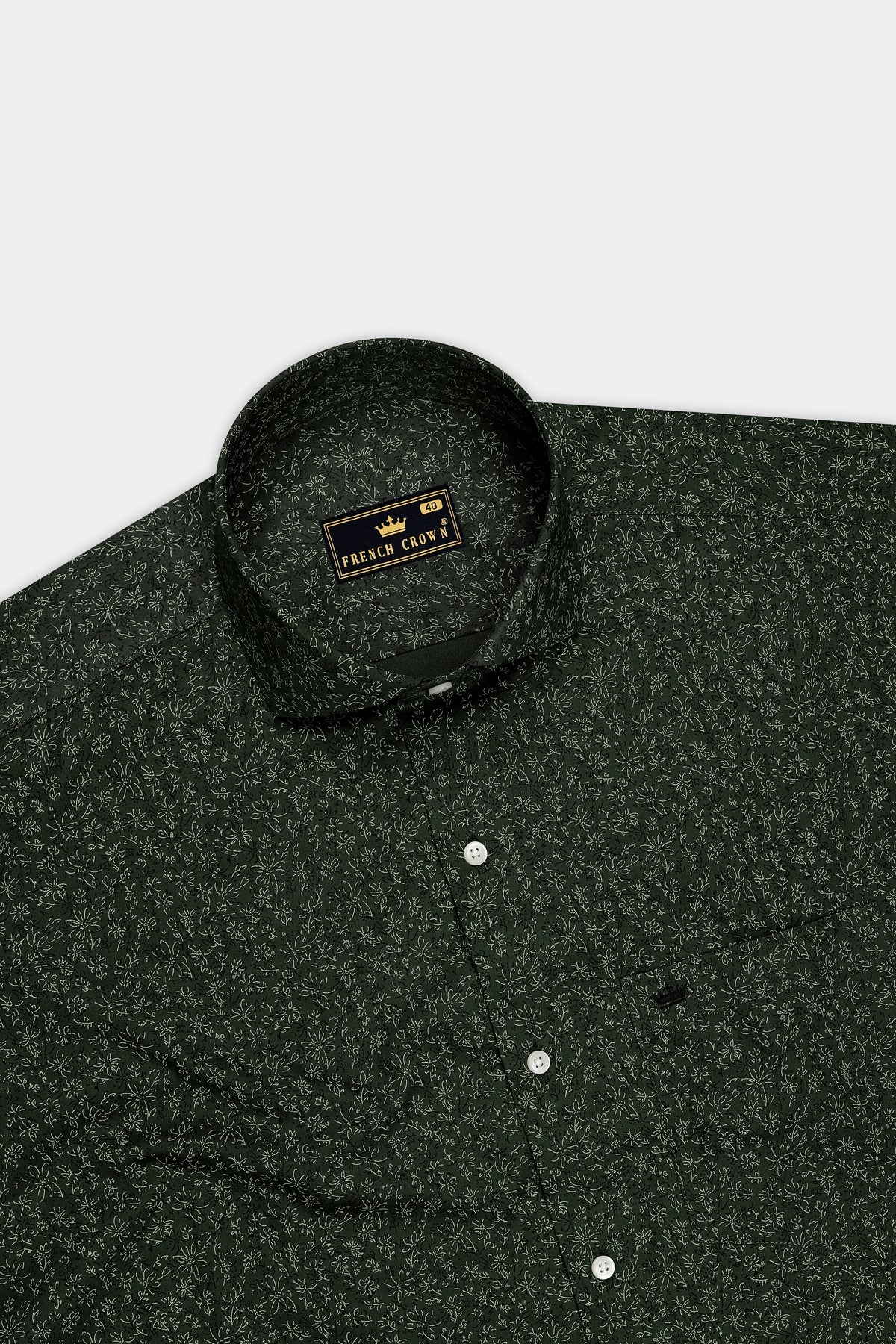 Viridian-Heavy Green Floral Vine Printed Subtle Sheen Soft Premium Cotton Cut Away Dress Shirt