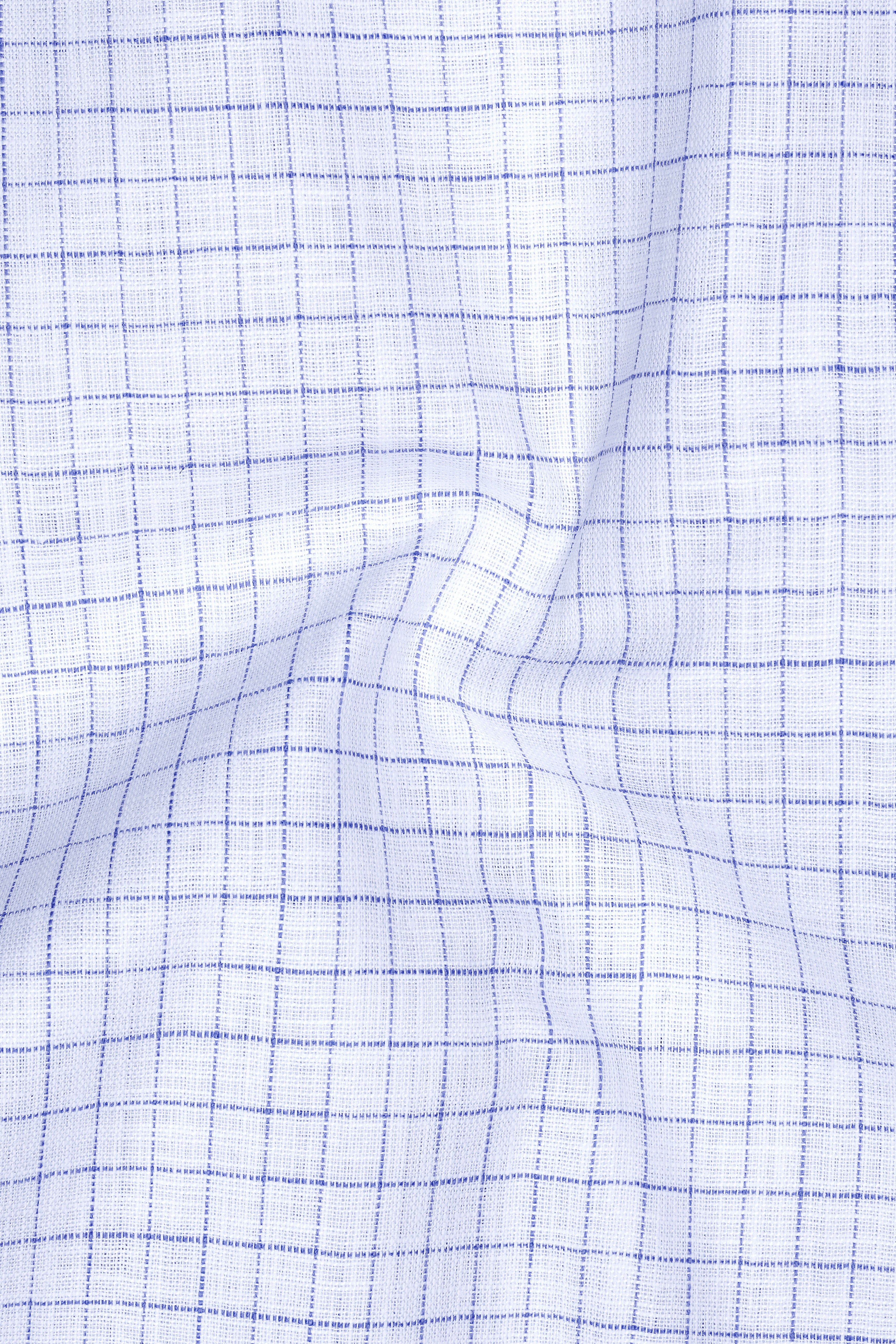 Breeze-Bright White And Tufts Blue Windowpane Luxurious Linen Mandarin Casual Shirt