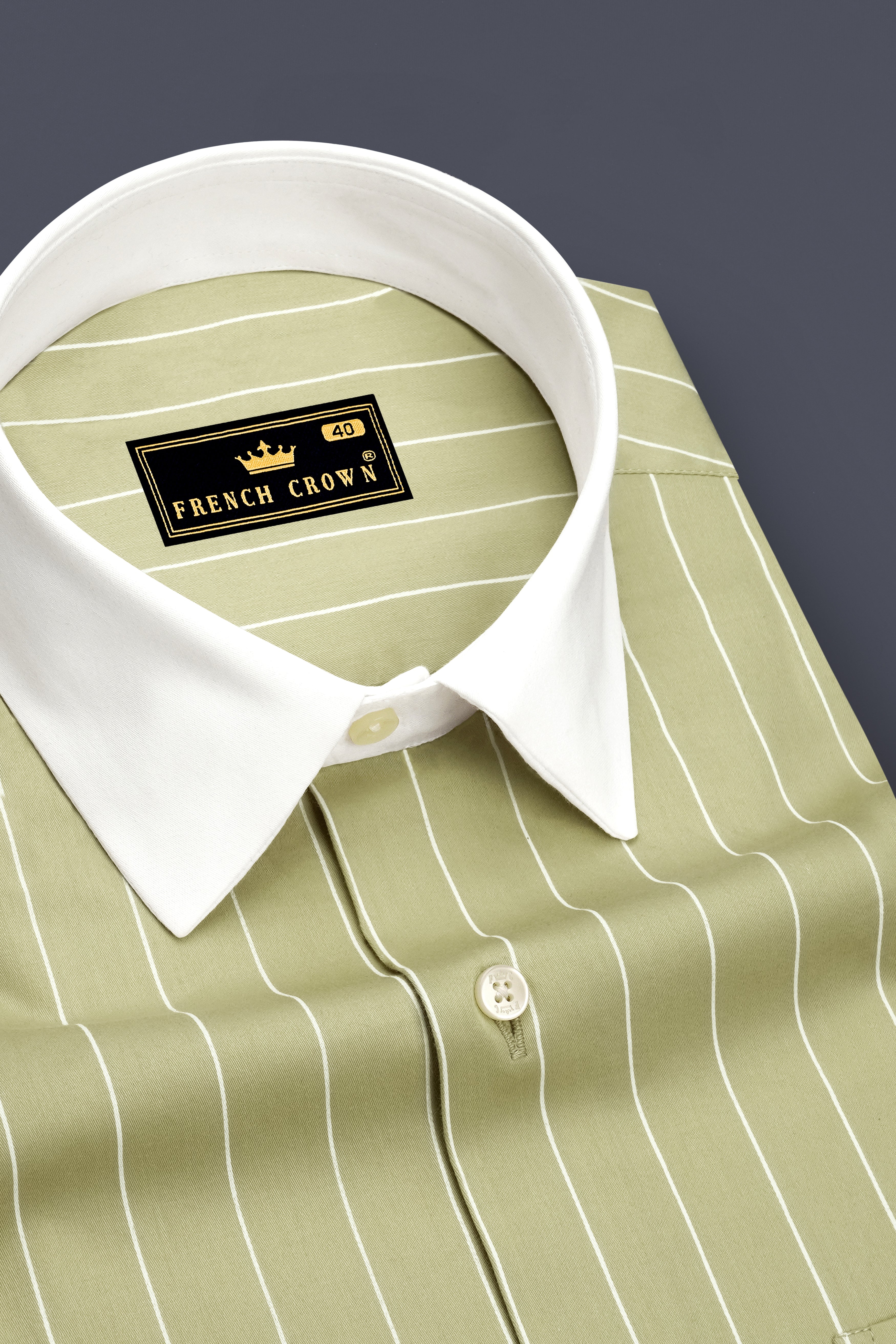 Verdant-Daiquiri Green And Bright White Pin Striped Subtle Sheen Premium Cotton White Cuff Collar Dress Shirt