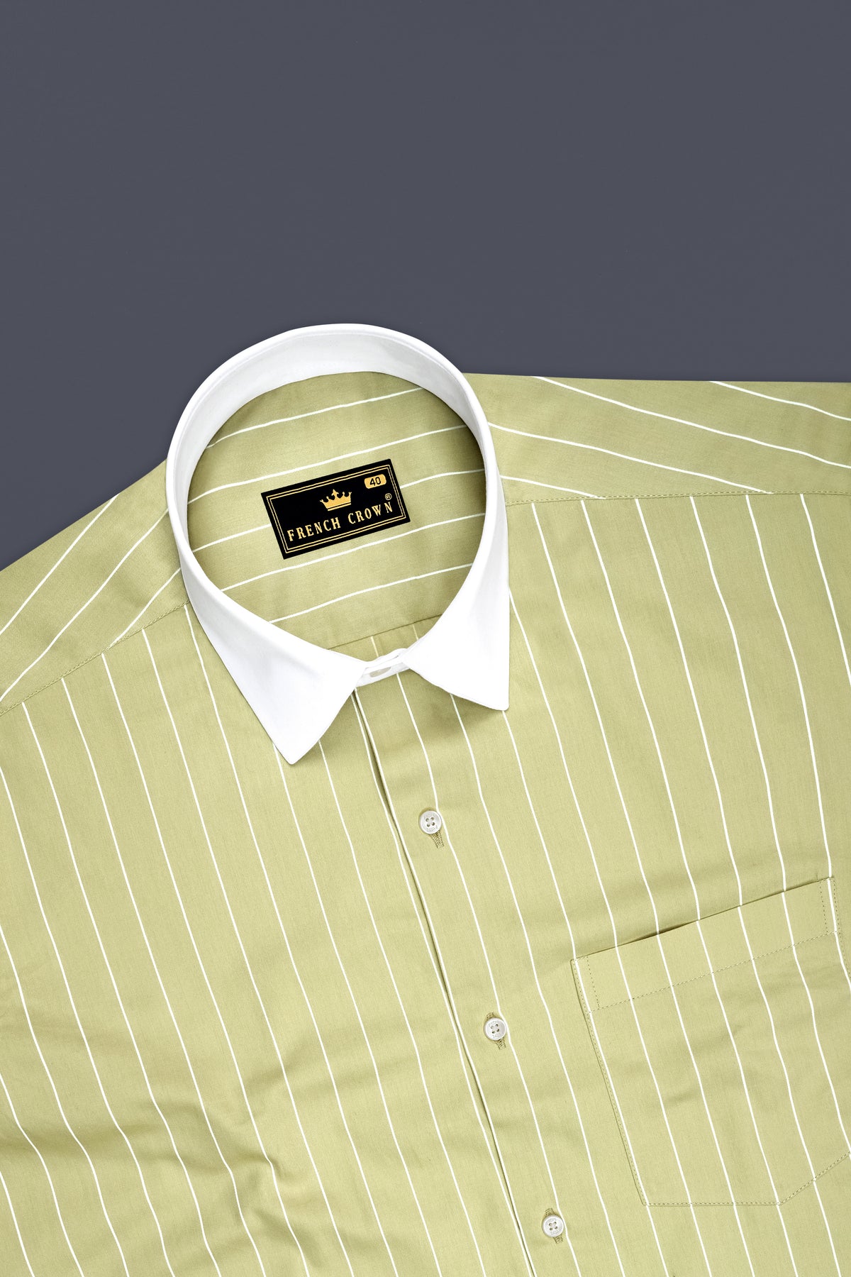 Verdant-Daiquiri Green And Bright White Pin Striped Subtle Sheen Premium Cotton White Cuff Collar Dress Shirt