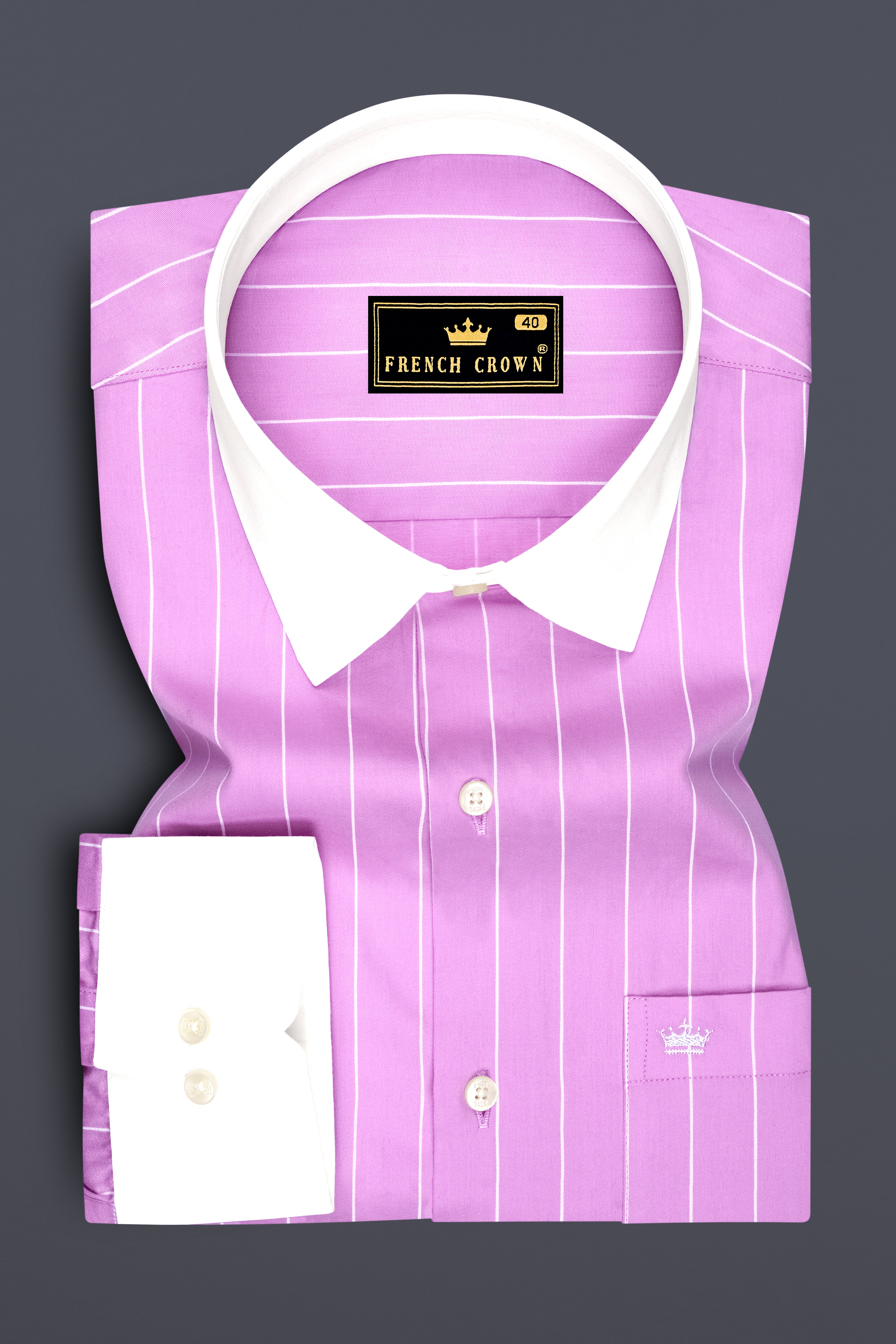Rosario-Blossom Pink And Bright White Pin Striped Subtle Sheen Premium Cotton White Cuff Collar Dress Shirt