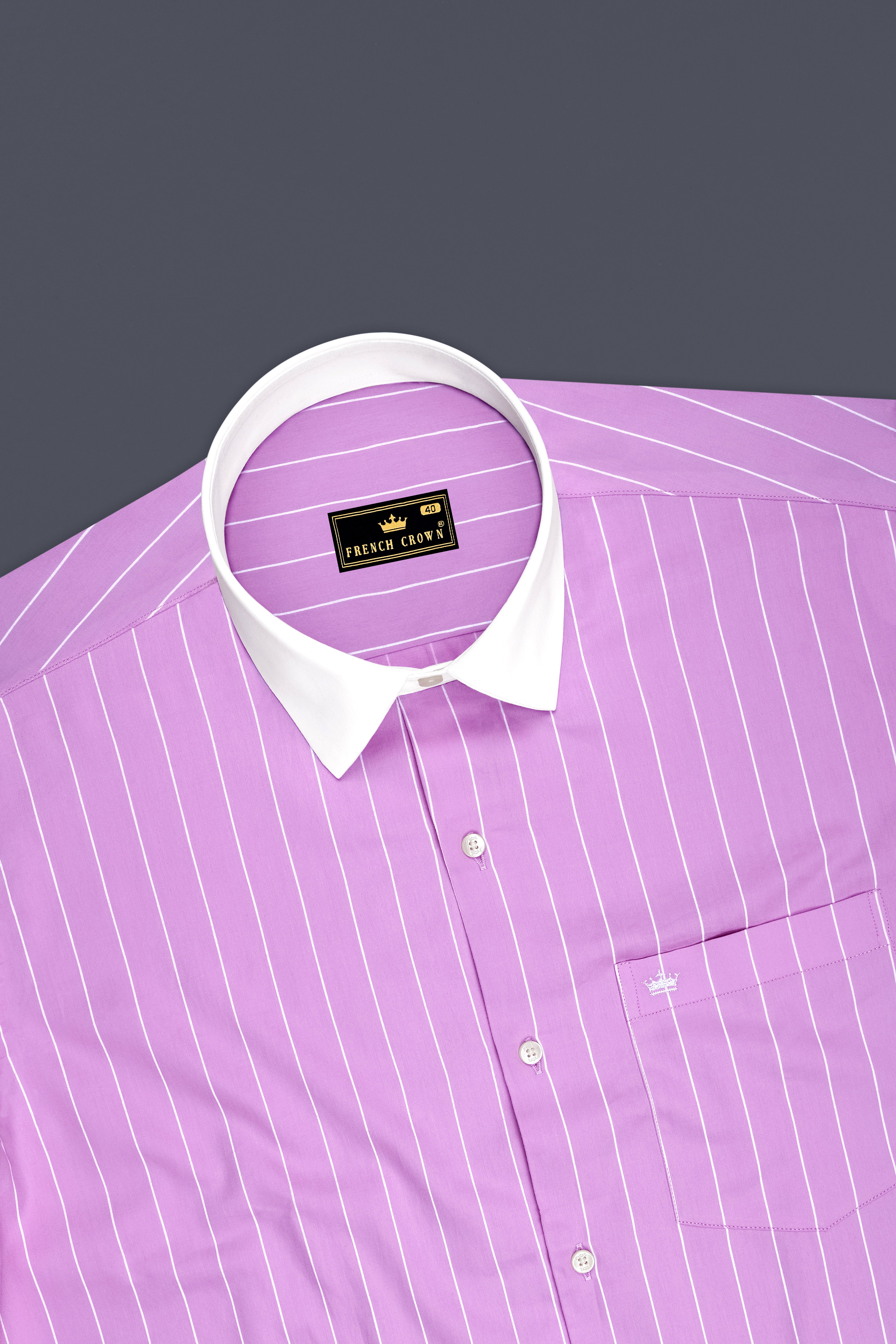 Rosario-Blossom Pink And Bright White Pin Striped Subtle Sheen Premium Cotton White Cuff Collar Dress Shirt