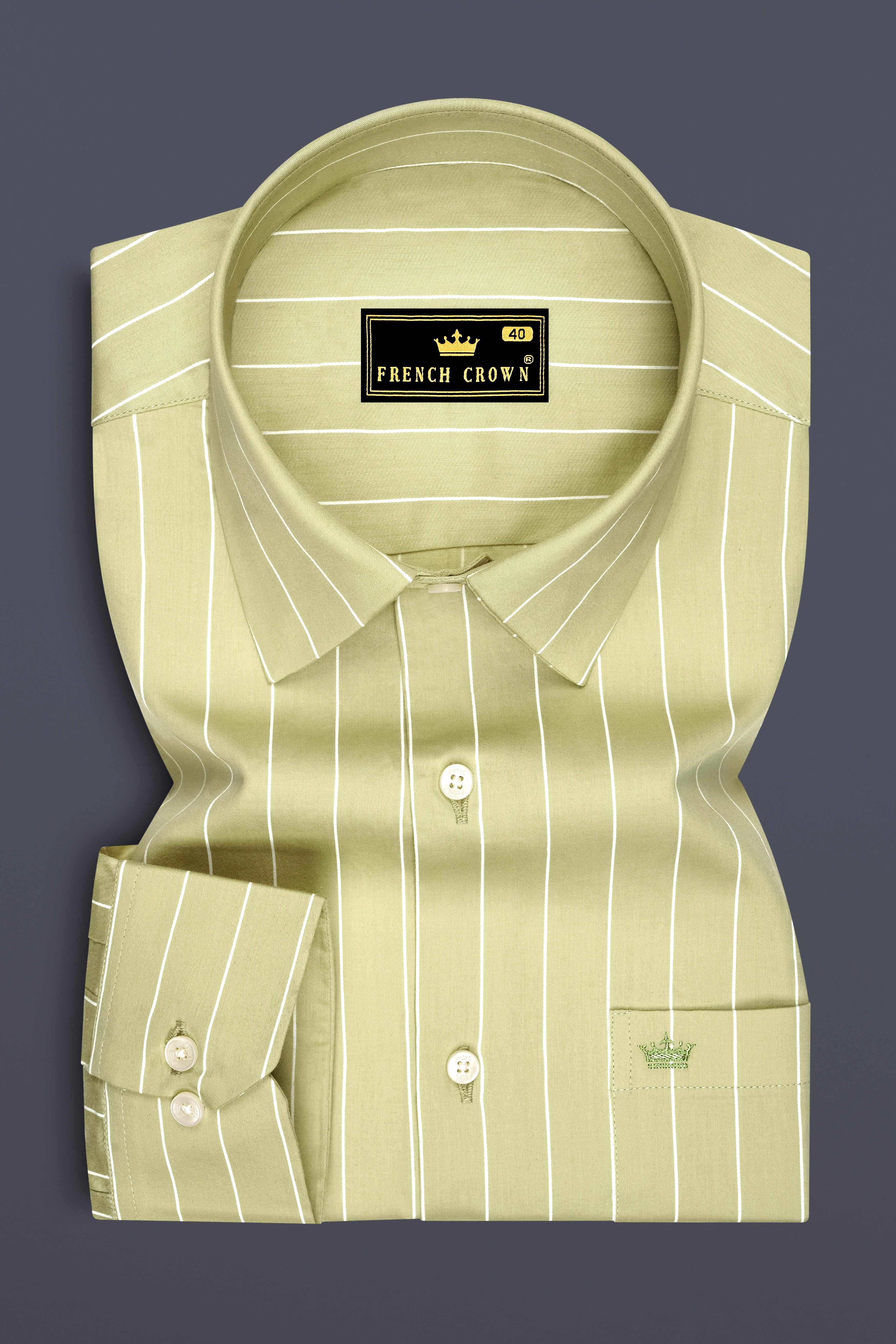 Verdant-Daiquiri Green And Bright White Pin Striped Subtle Sheen Super Soft Premium Cotton Dress Shirt