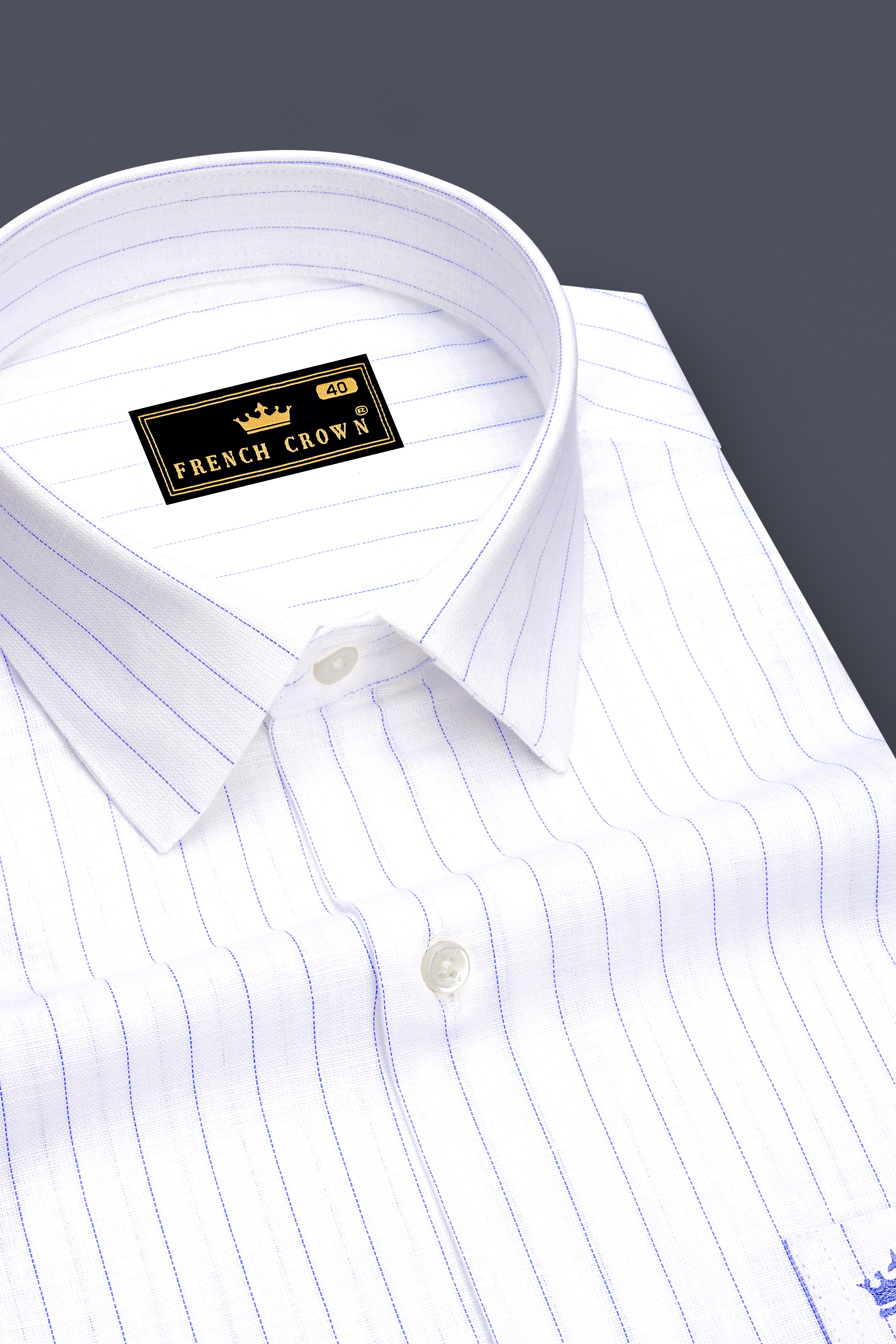 Mariner-Bright White And Scampi Blue Pin Striped Striped Luxurious Linen Dress Shirt