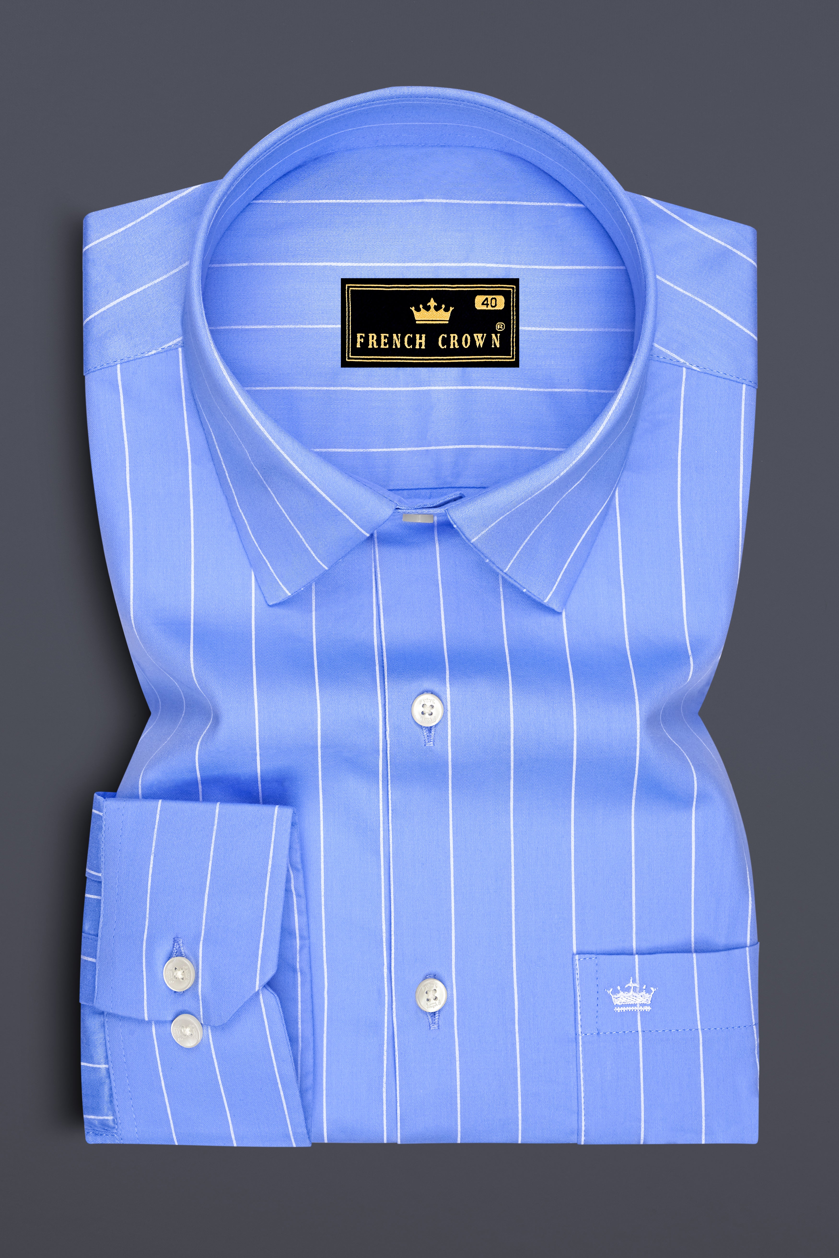 Elaris-Periwinkle Blue And Bright White Pin Striped Subtle Sheen Super Soft Premium Cotton Dress Shirt