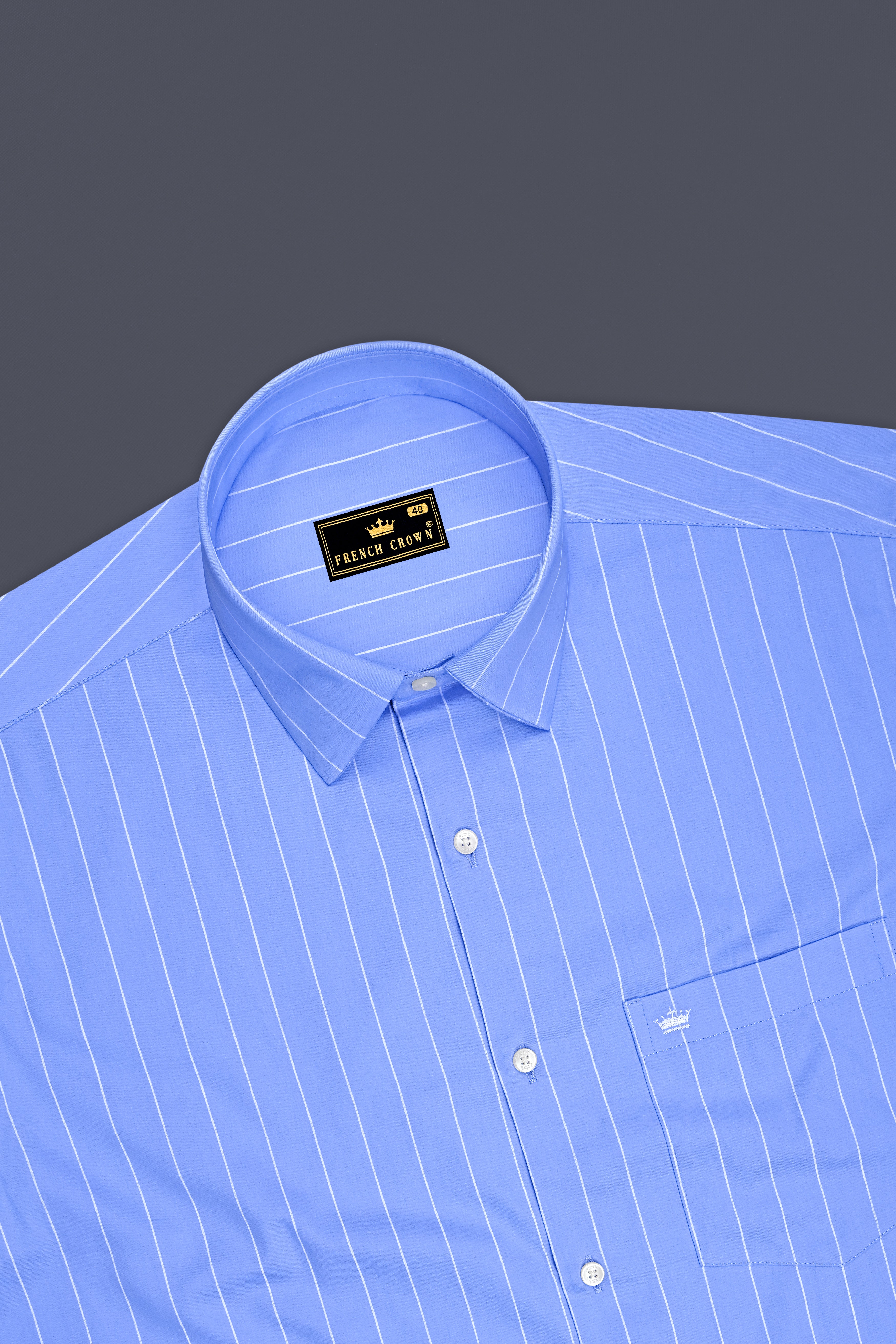 Elaris-Periwinkle Blue And Bright White Pin Striped Subtle Sheen Super Soft Premium Cotton Dress Shirt