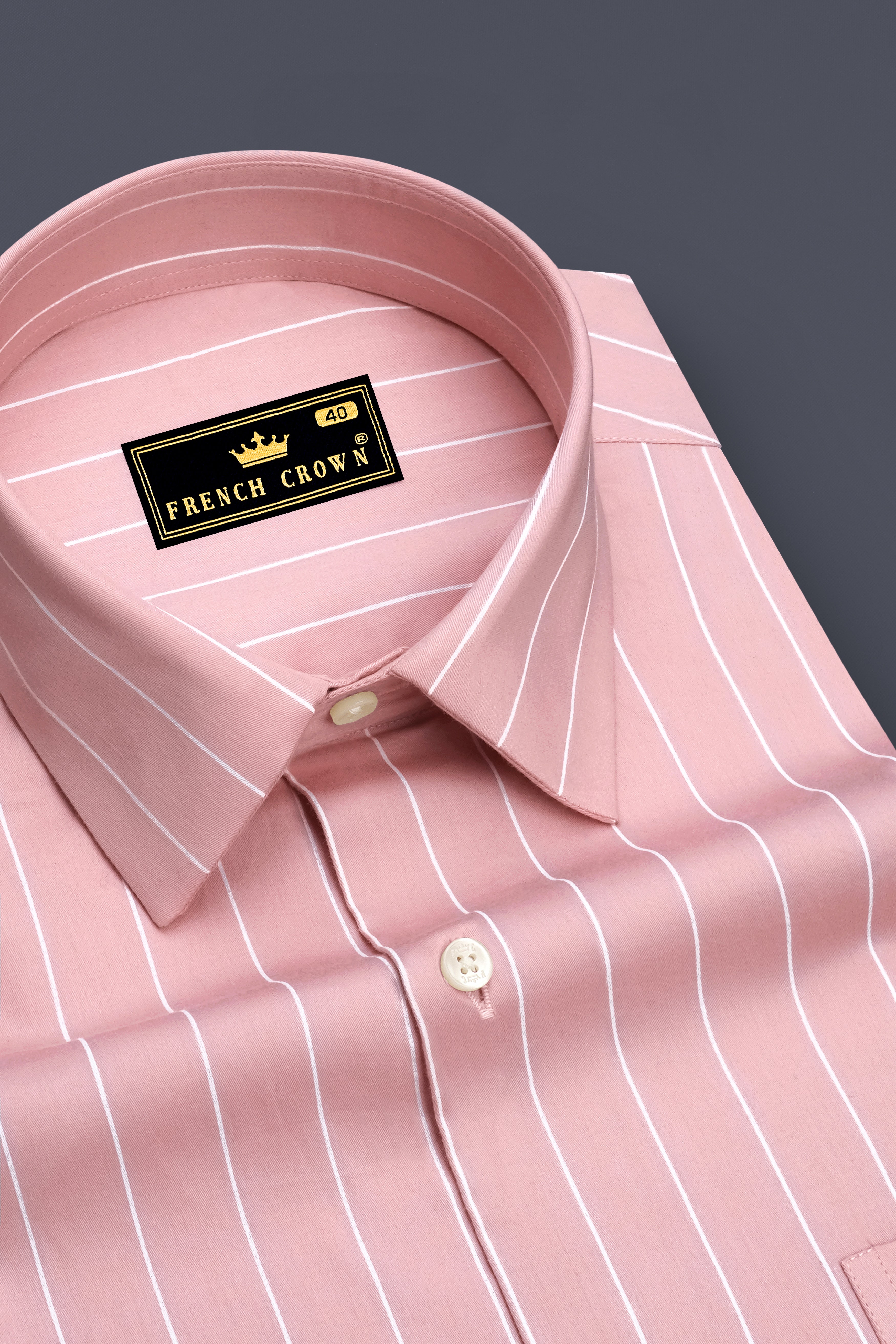 Virelle-Chestnut Pink And Bright White Pin Striped Subtle Sheen Super Soft Premium Cotton Dress Shirt