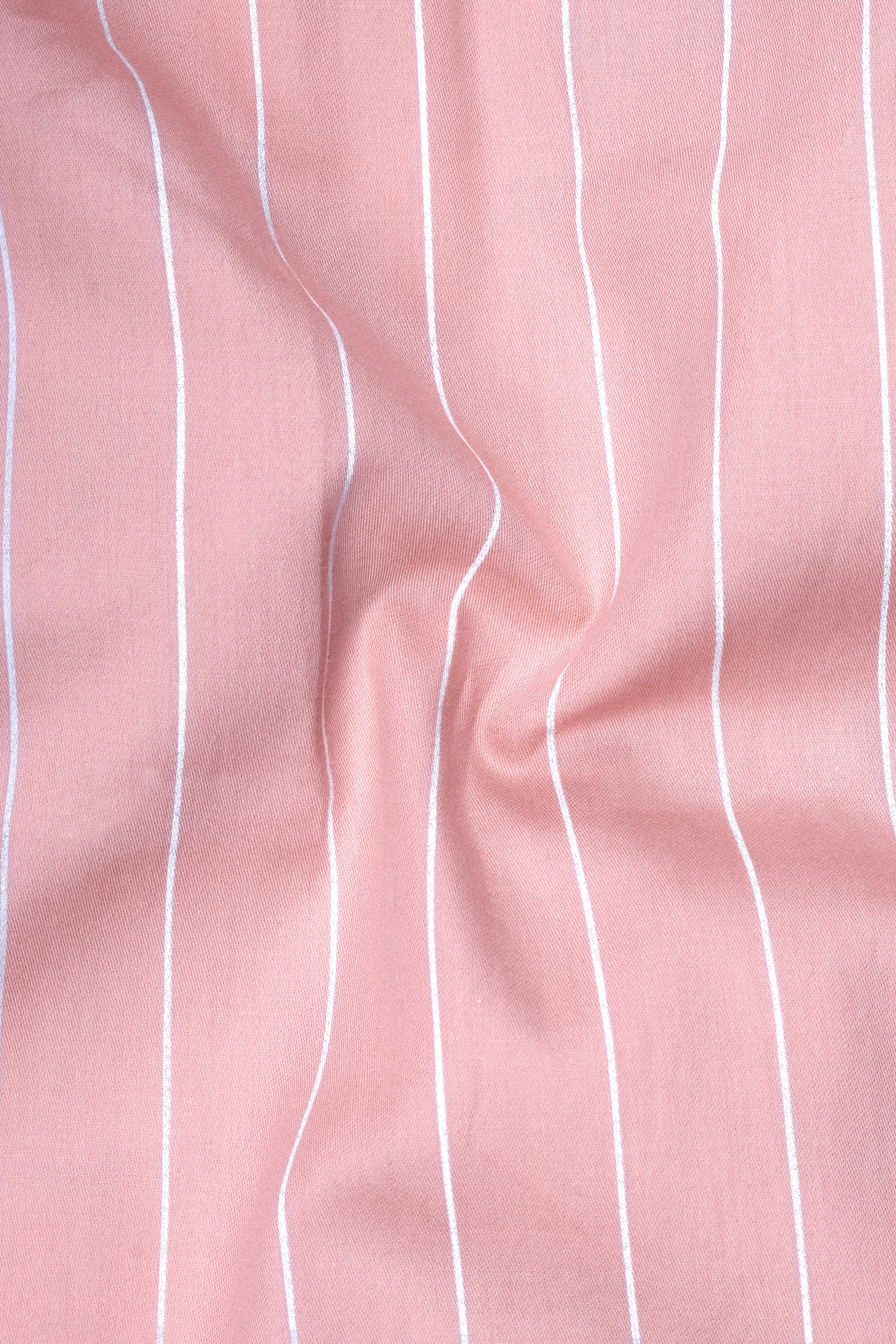 Virelle-Chestnut Pink And Bright White Pin Striped Subtle Sheen Premium Cotton White Cuff Collar Dress Shirt