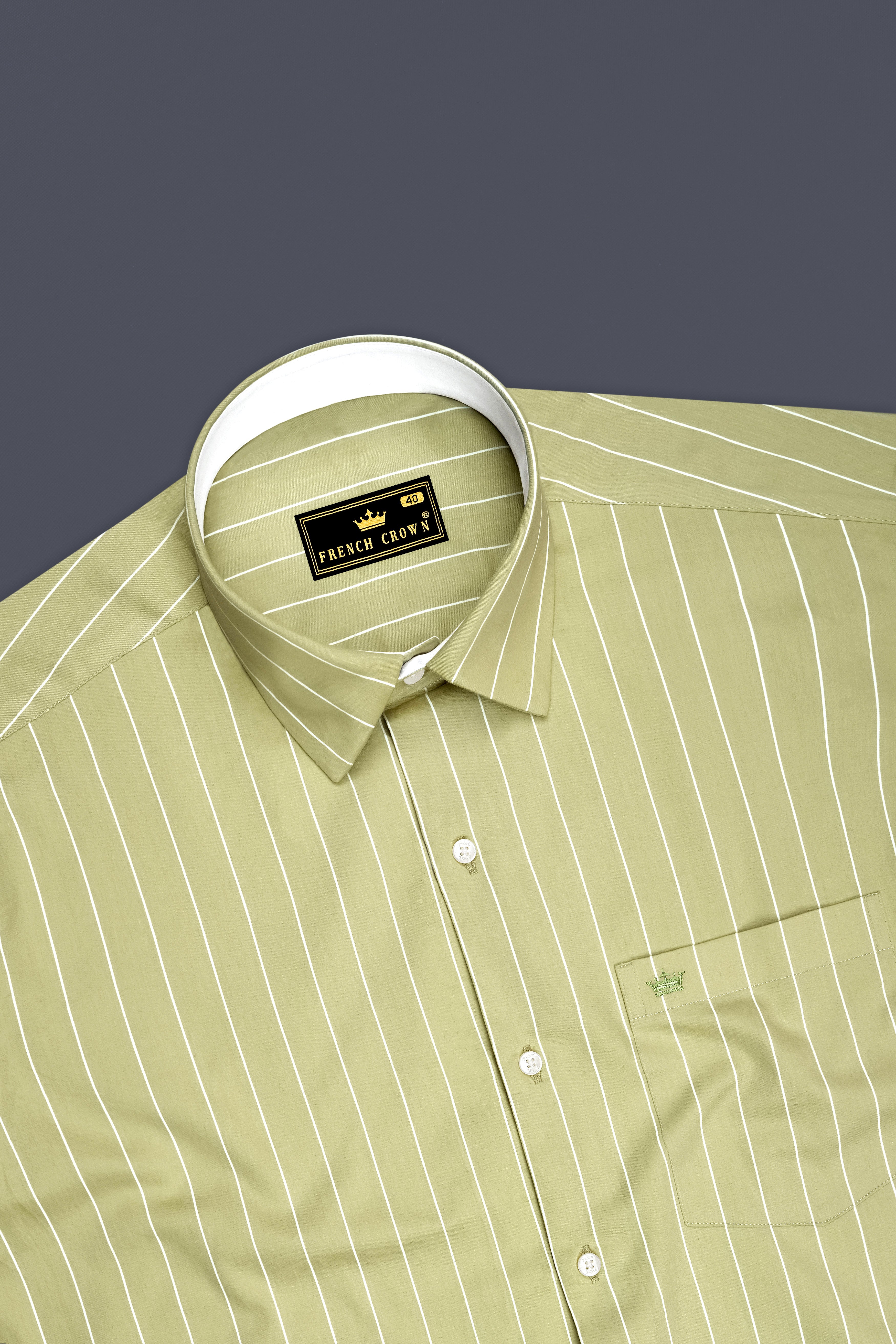 Verdant-Daiquiri Green And Bright White Pin Striped Subtle Sheen Premium Cotton Dress Shirt