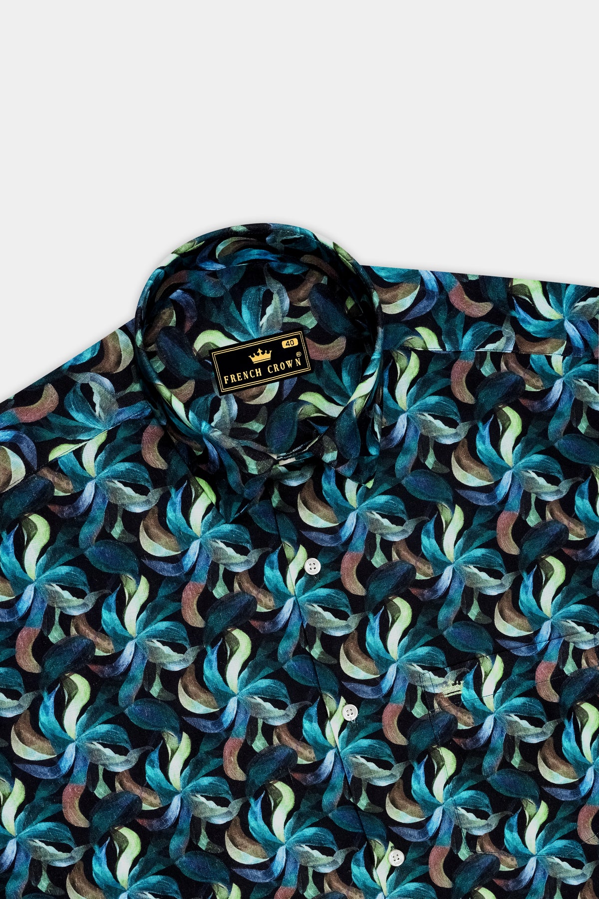 Azuria-Mosque Blue And Fringy Green Multicolor Azure Floral Printed Linen-Cotton Blend Casual Shirt
