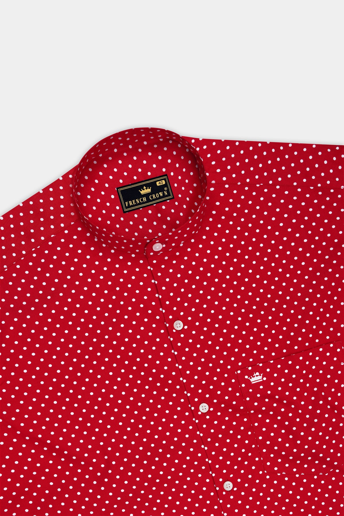 Firenze-Monza Red Micro Polka Dots Subtle Sheen Super Soft Premium Cotton Mandarin Casual Shirt