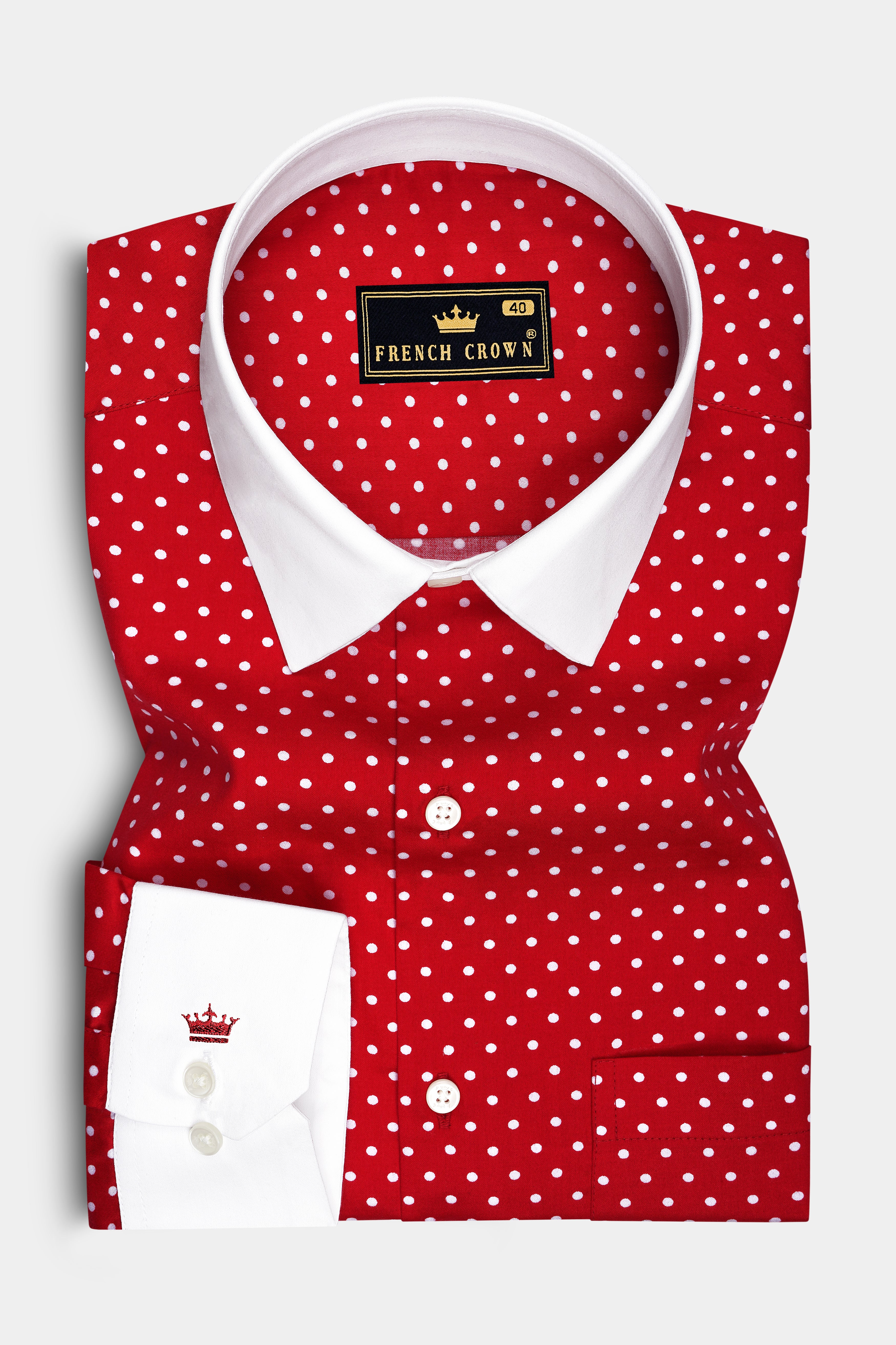 Firenze-Monza Red Micro Polka Dots Subtle Sheen Super Soft Premium Cotton White Cuff Collar Dress Shirt