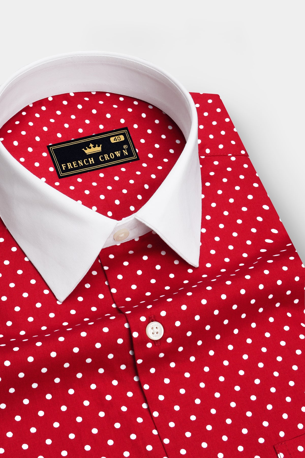 Firenze-Monza Red Micro Polka Dots Subtle Sheen Super Soft Premium Cotton White Cuff Collar Dress Shirt