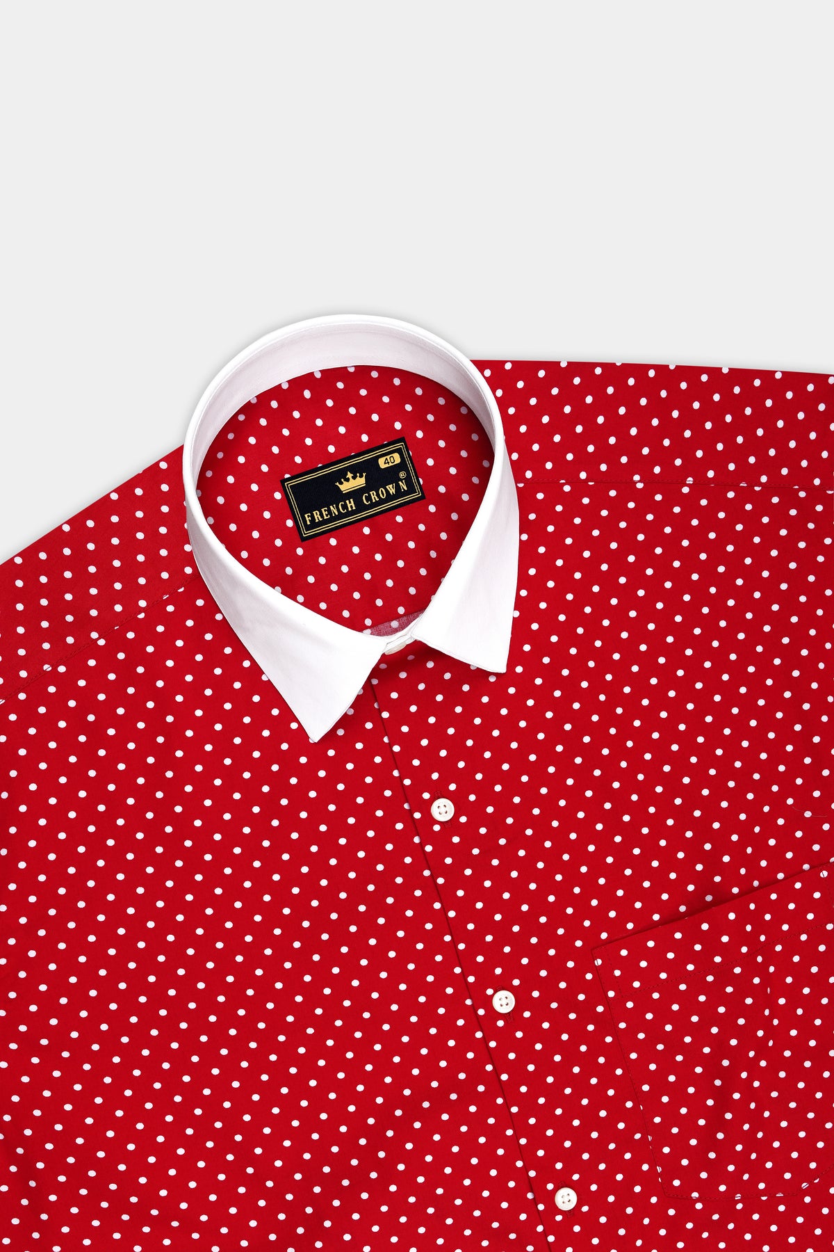 Firenze-Monza Red Micro Polka Dots Subtle Sheen Super Soft Premium Cotton White Cuff Collar Dress Shirt