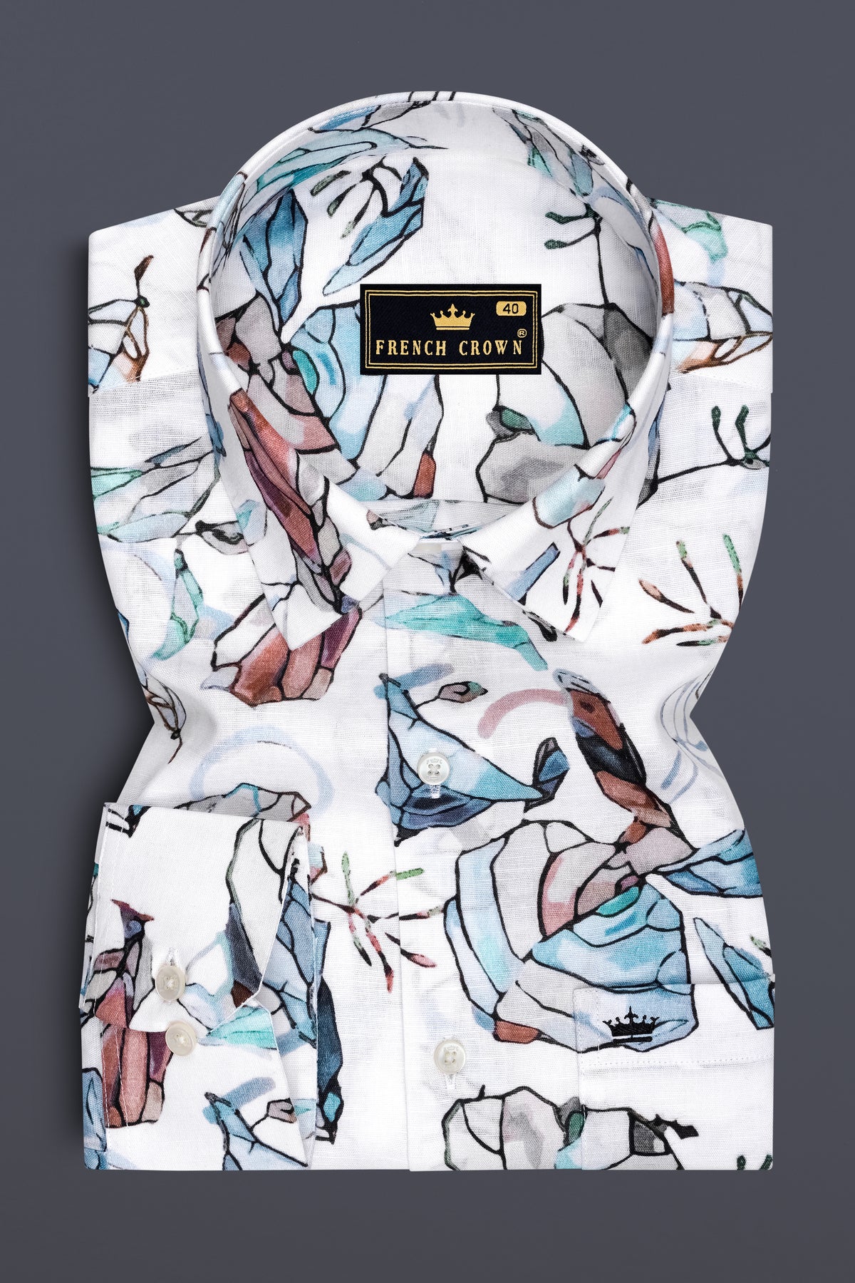 Florent-Bright White And Rubby Brown Multicolor Bloom Floral Printed Linen-Cotton Blend Casual Shirt