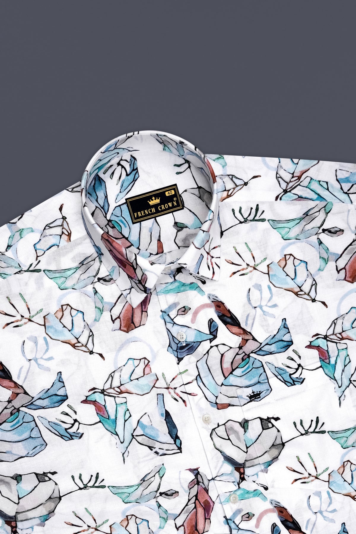 Florent-Bright White And Rubby Brown Multicolor Bloom Floral Printed Linen-Cotton Blend Casual Shirt