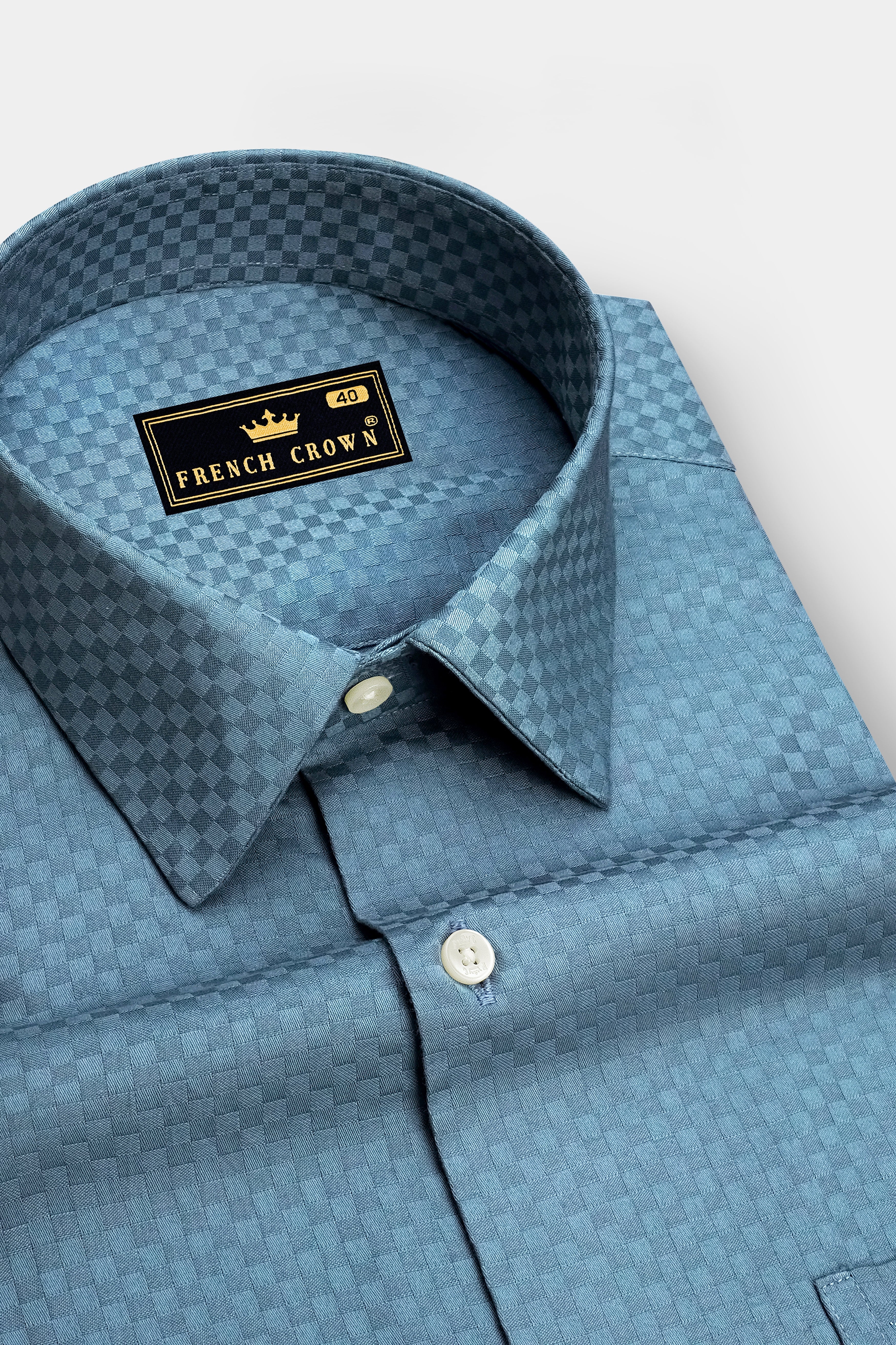 Lazuli-Hippie Blue Dobby Textured Premium Giza Cotton Dress Shirt