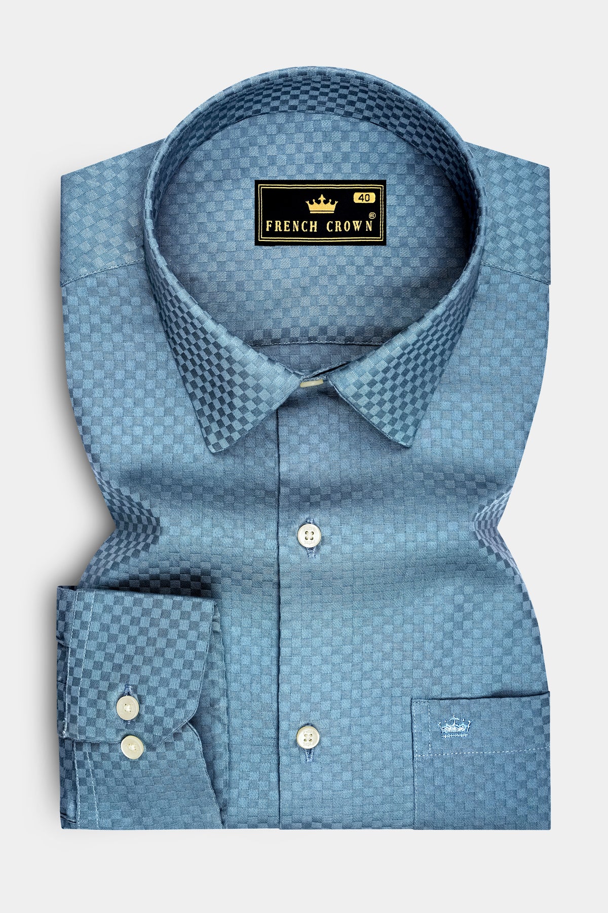 Lazuli-Hippie Blue Dobby Textured Premium Giza Cotton Dress Shirt