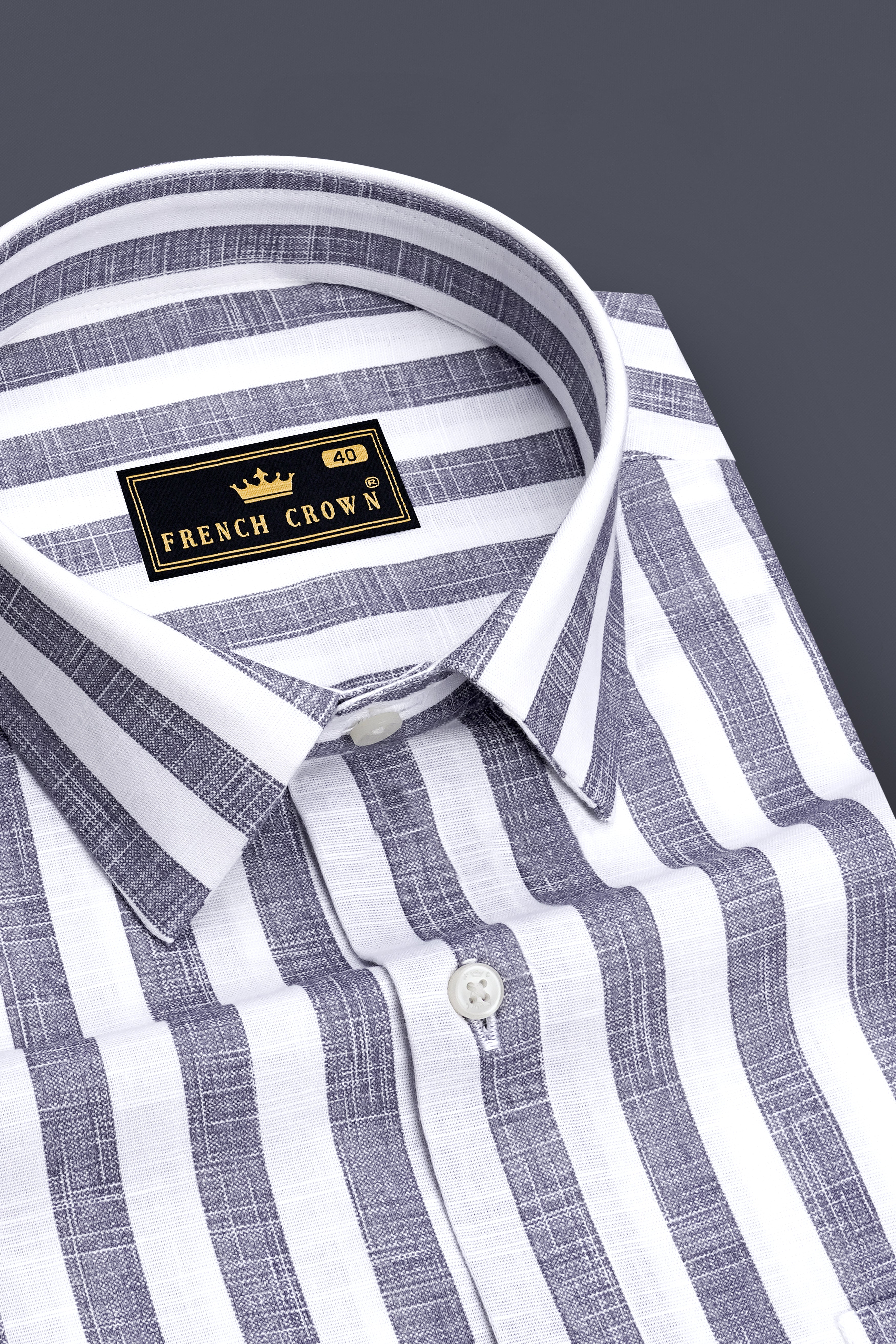 Avelon-Topaz Gray And Bright White Linen-Cotton Blend Dress Shirt