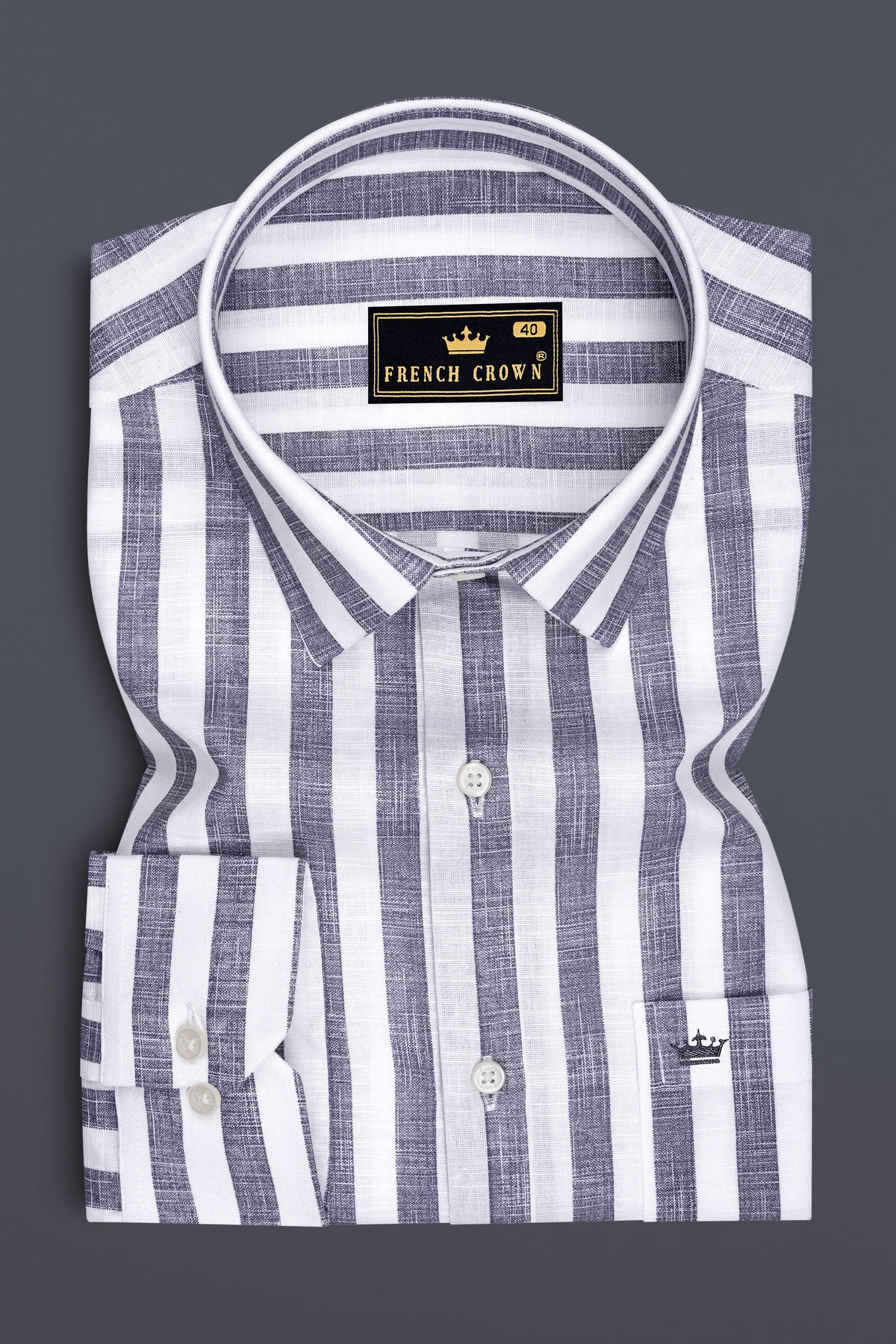 Avelon-Topaz Gray And Bright White Linen-Cotton Blend Dress Shirt
