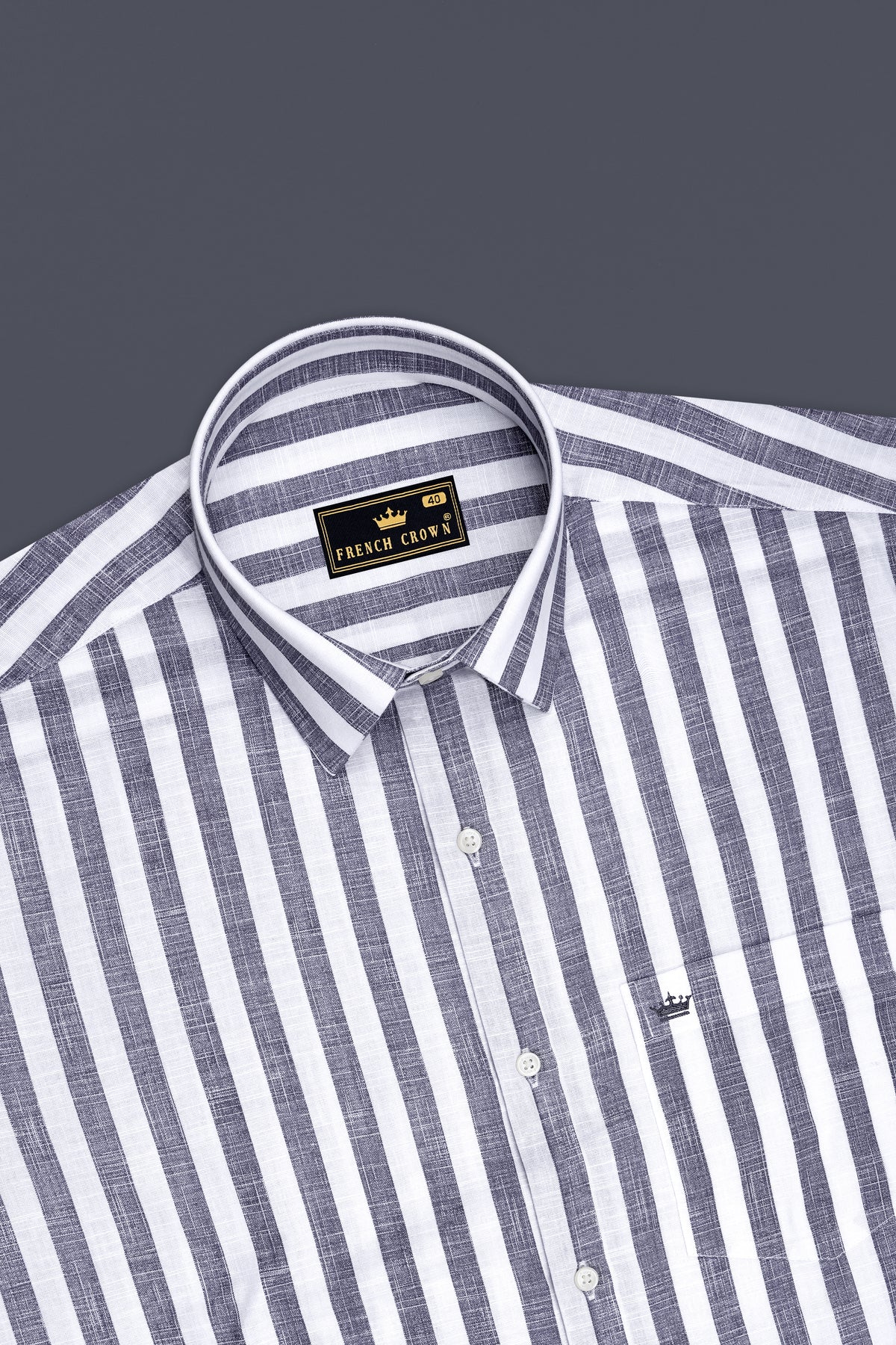 Avelon-Topaz Gray And Bright White Linen-Cotton Blend Dress Shirt