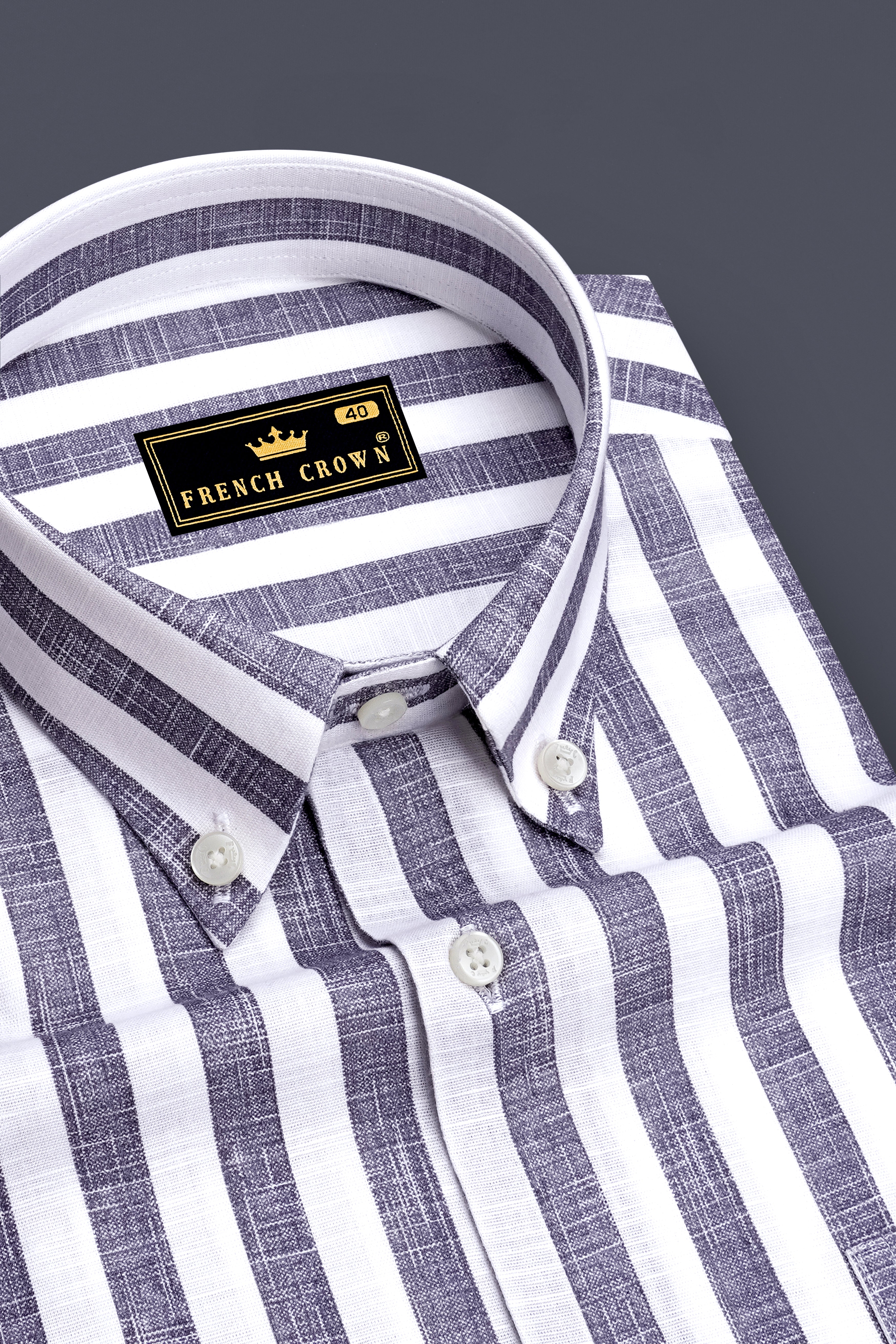 Avelon-Topaz Gray And Bright White Linen-Cotton Blend Button Down Dress Shirt