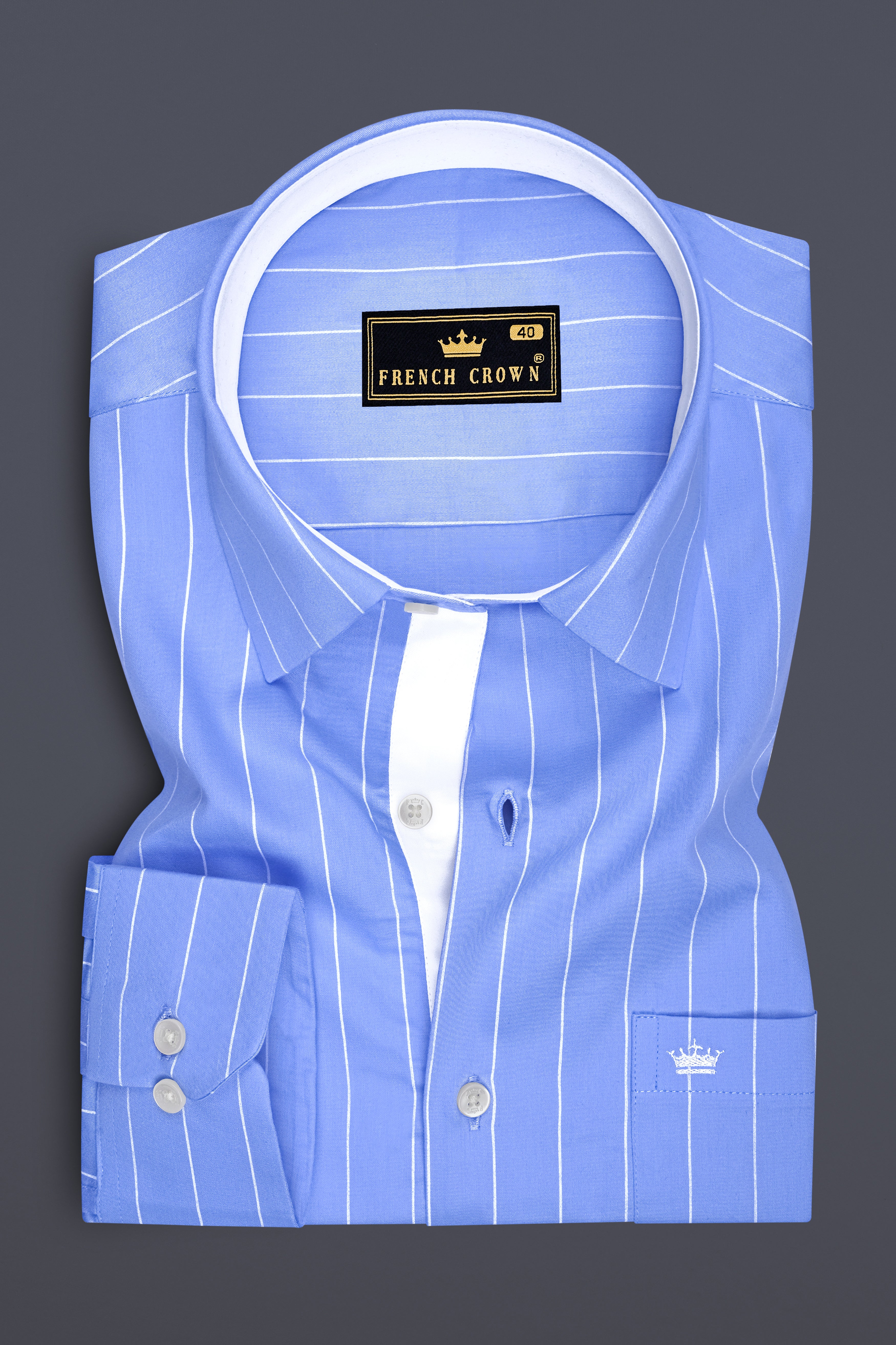Elaris-Periwinkle Blue And Bright White Pin Striped Subtle Sheen Premium Cotton Dress Shirt