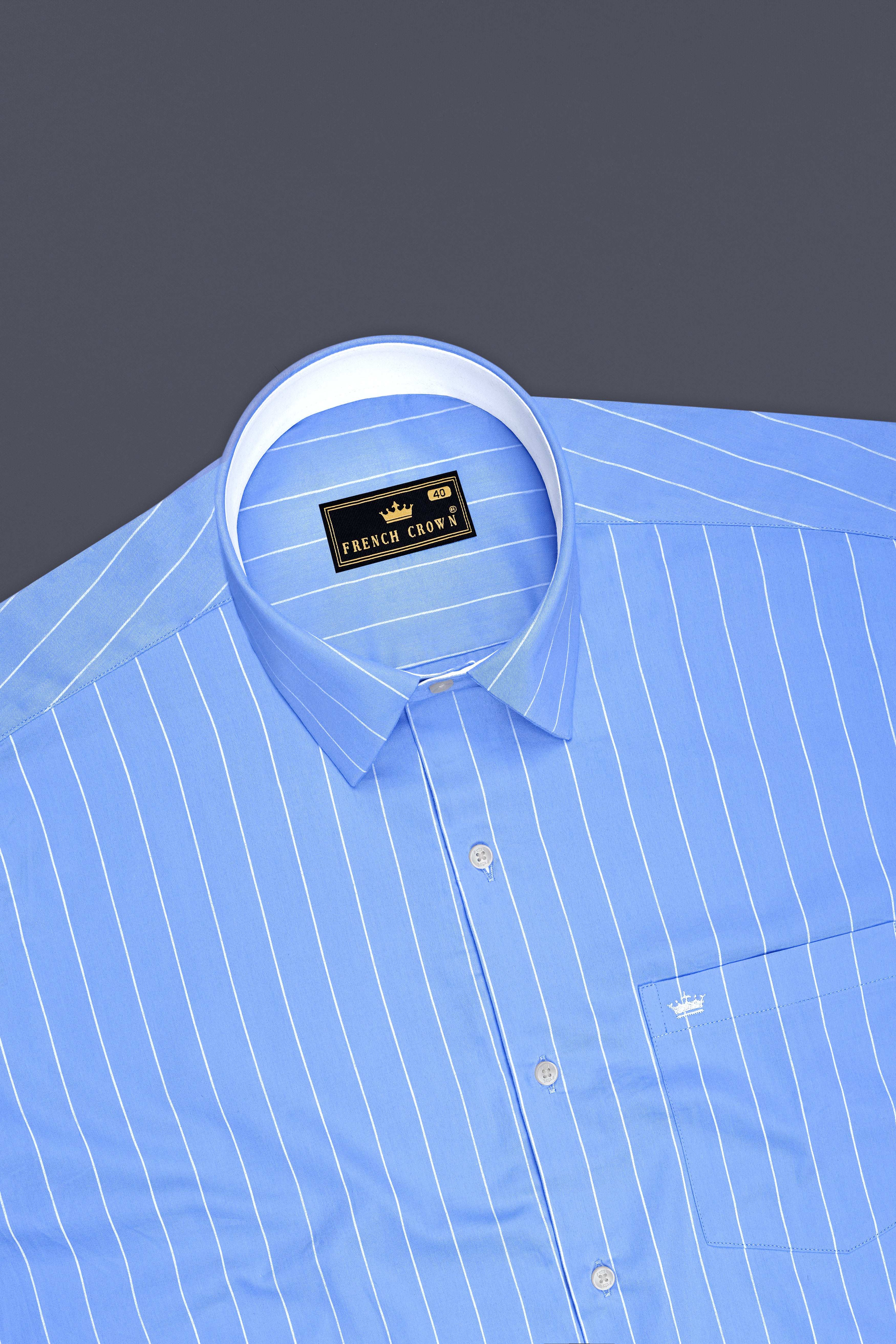 Elaris-Periwinkle Blue And Bright White Pin Striped Subtle Sheen Premium Cotton Dress Shirt