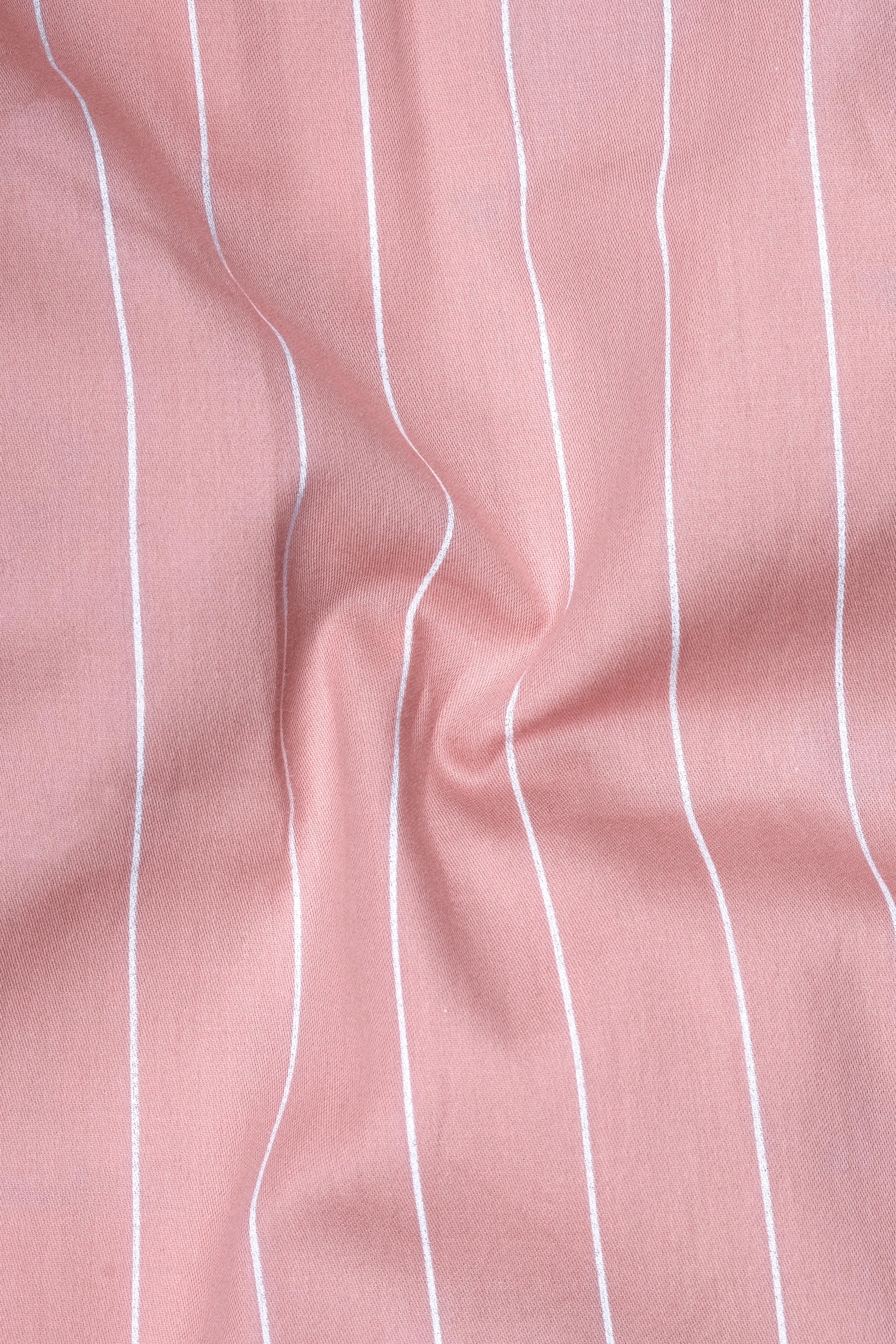Virelle-Chestnut Pink And Bright White Pin Striped Subtle Sheen Premium Cotton Dress Shirt