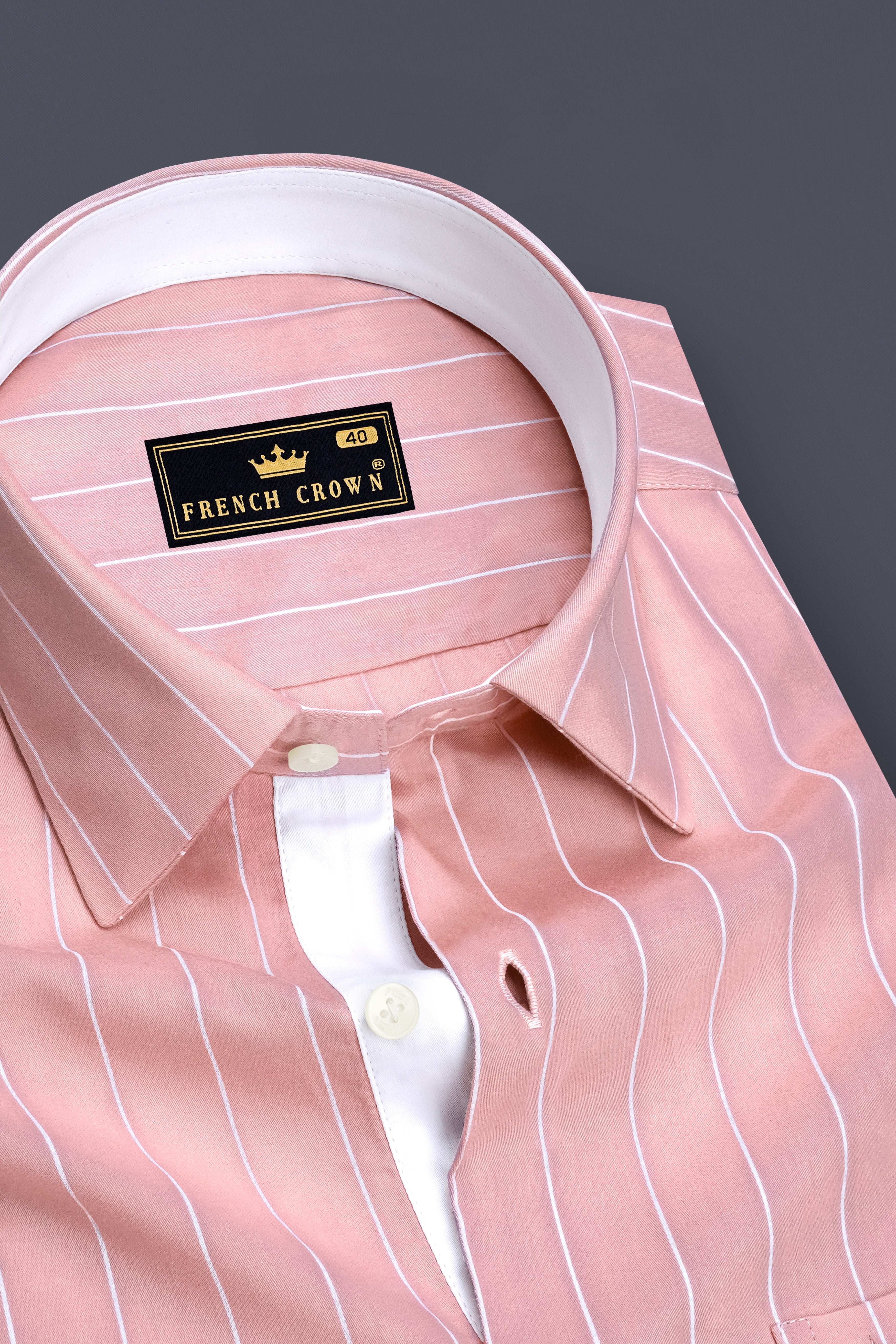 Virelle-Chestnut Pink And Bright White Pin Striped Subtle Sheen Premium Cotton Dress Shirt