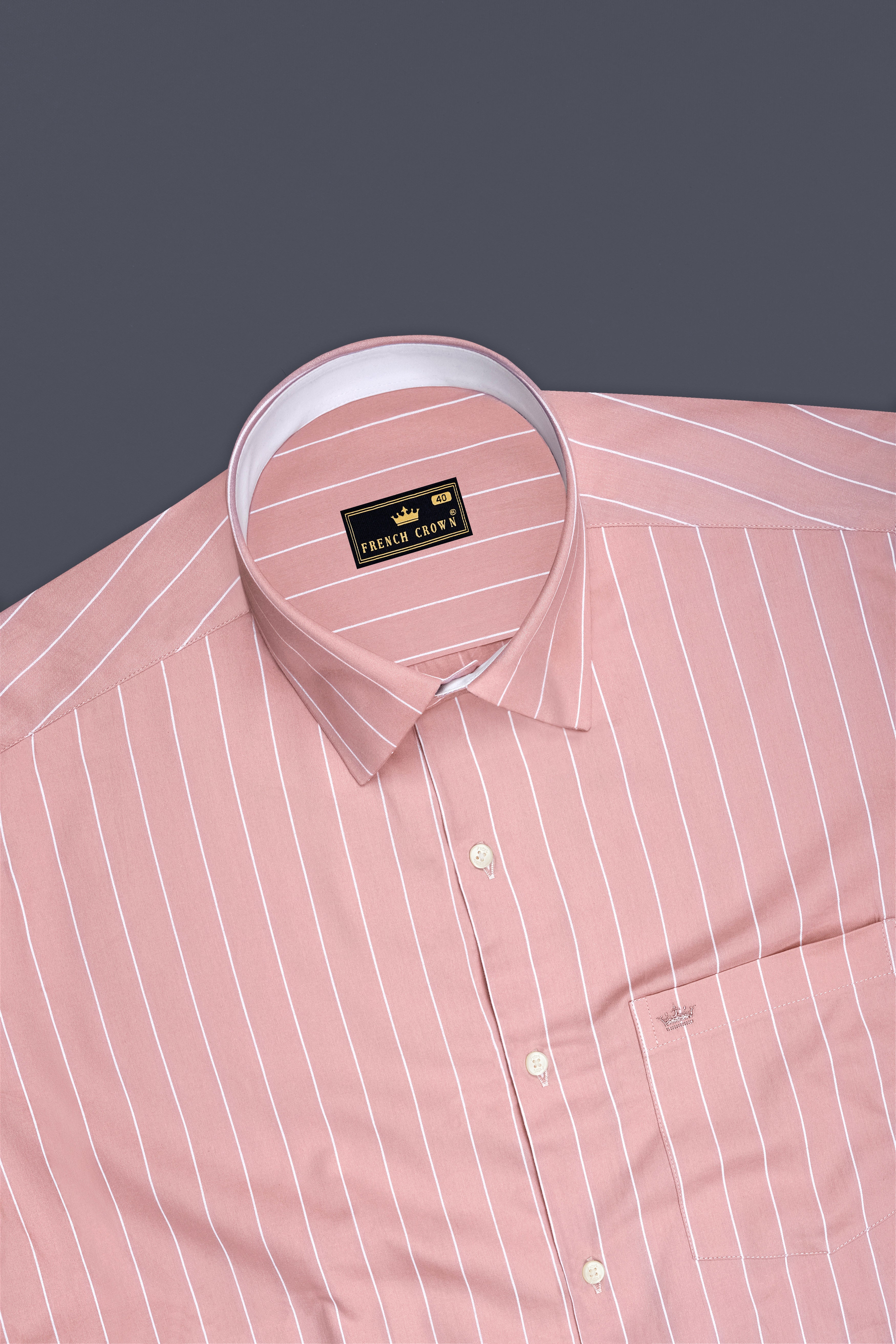 Virelle-Chestnut Pink And Bright White Pin Striped Subtle Sheen Premium Cotton Dress Shirt
