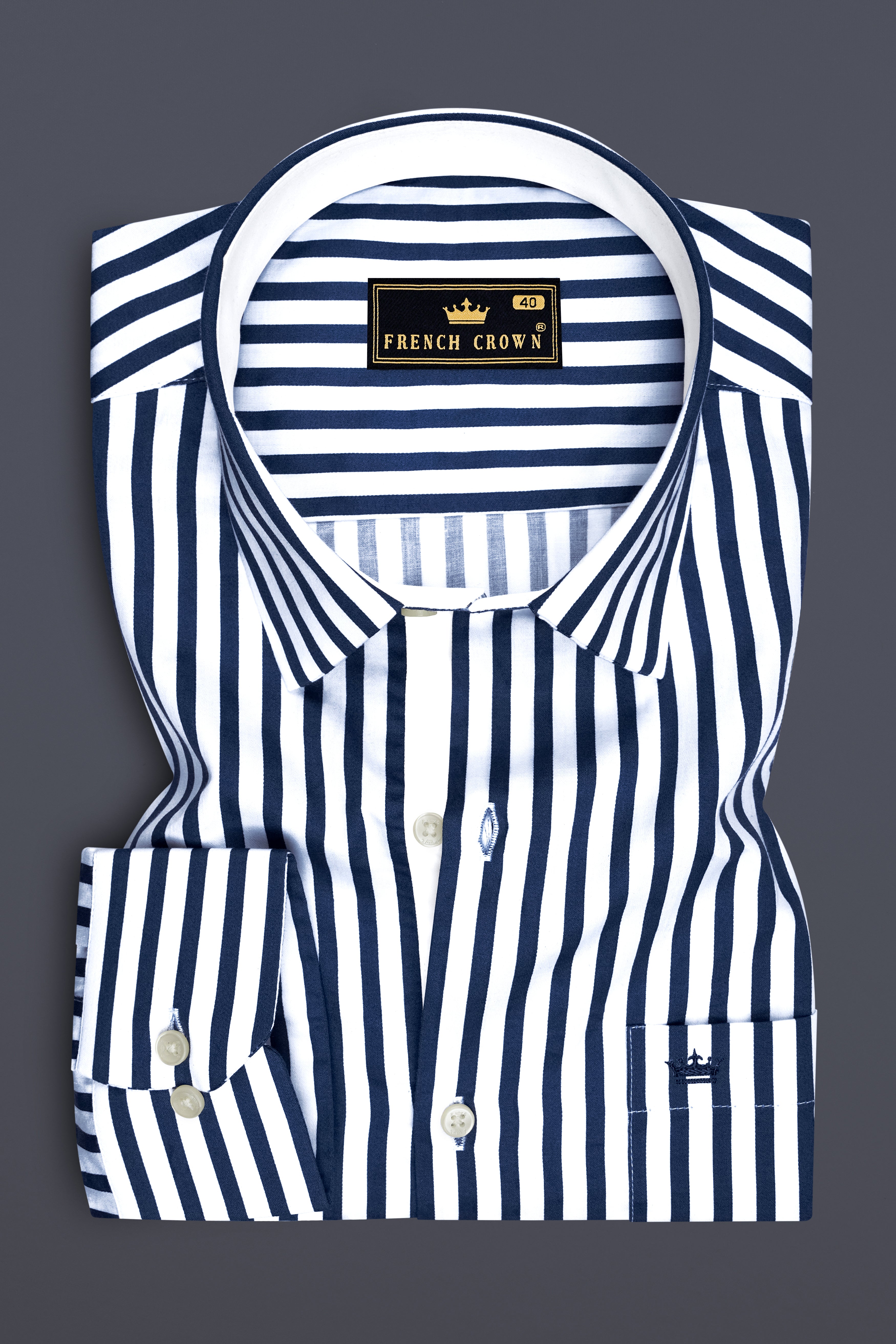Cerulean-Lapis Blue And Bright White Candy Striped Subtle Sheen Premium Cotton Dress Shirt