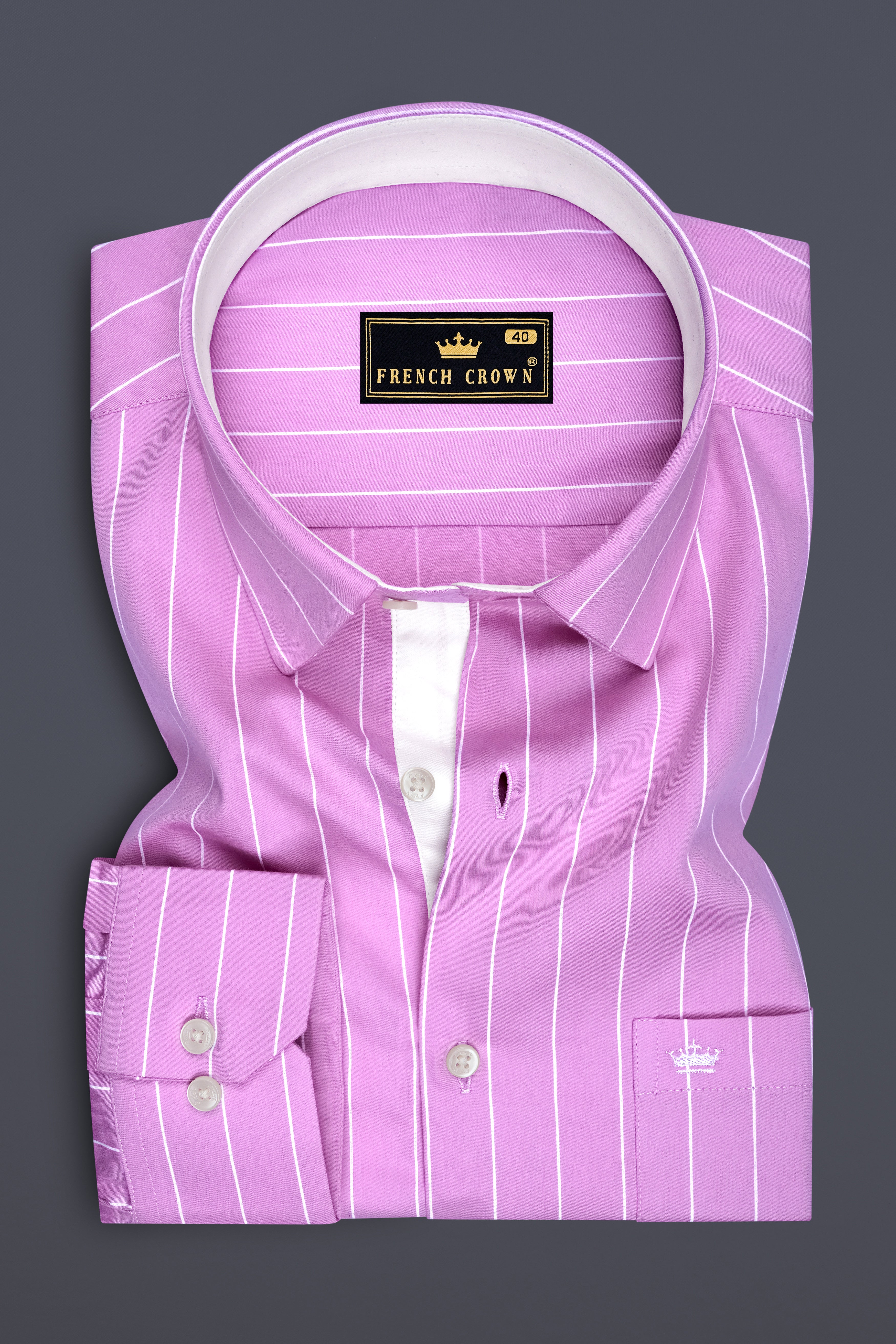 Rosario-Blossom Pink And Bright White Pin Striped Subtle Sheen Premium Cotton Dress Shirt