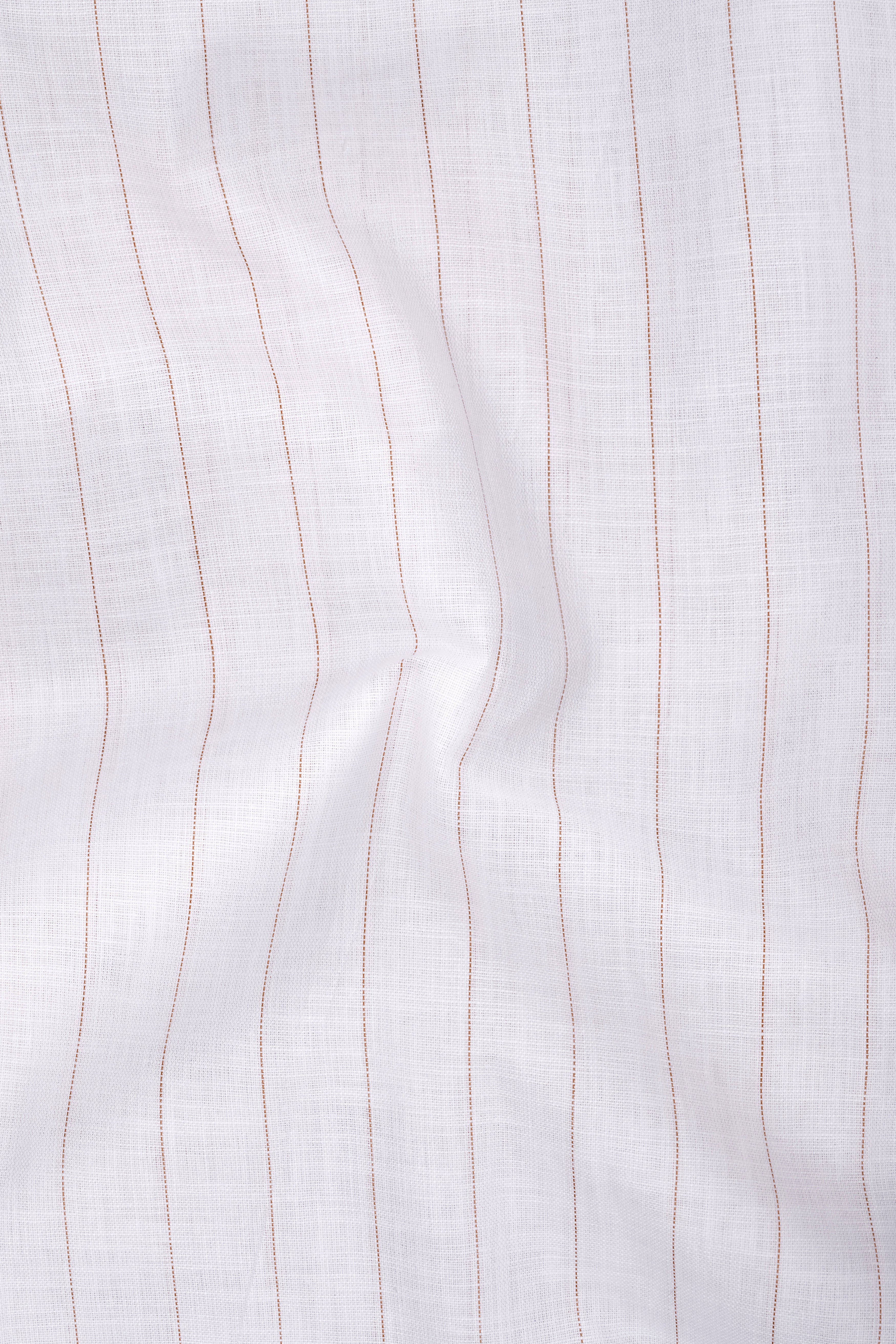Prestige-Bright White And Cocoa Brown Pin Striped Luxurious Linen Mandarin Casual Shirt