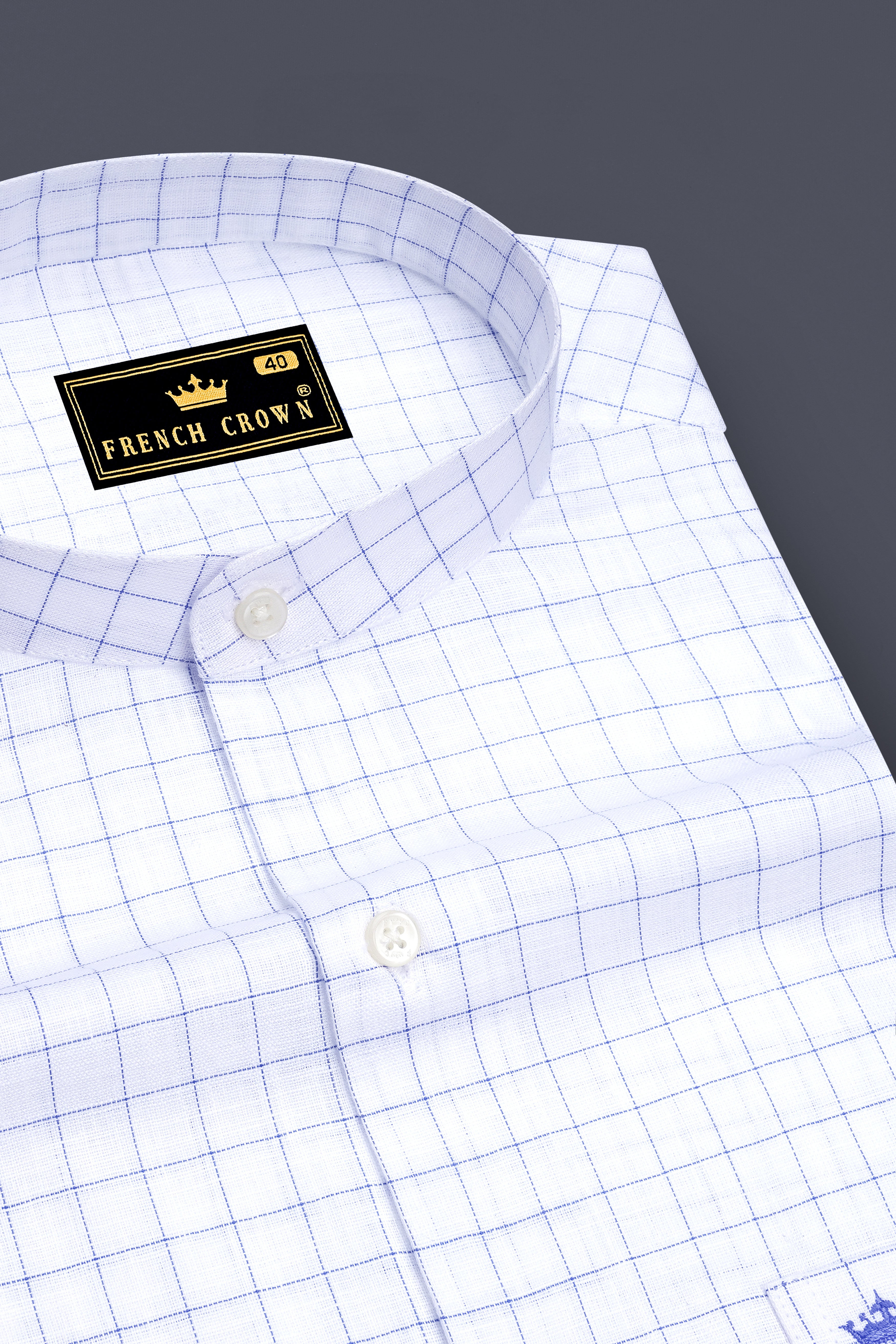 Sartori-Bright White And Waikawa Windowpane Luxurious Linen Mandarin Casual Shirt